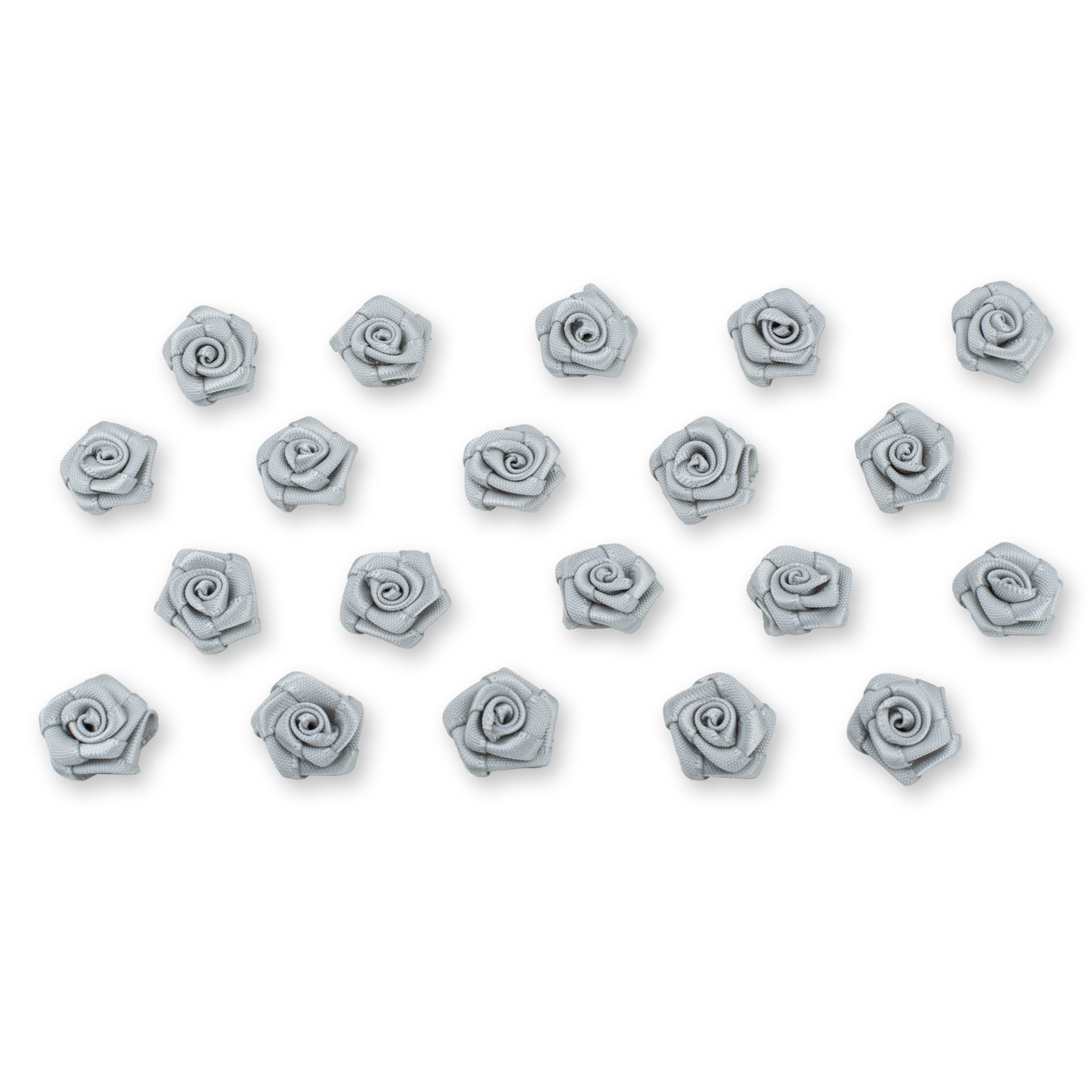 Creativery Streudeko, Satinrosen 15mm zum Basteln & Aufnähen 20 Stück Silber