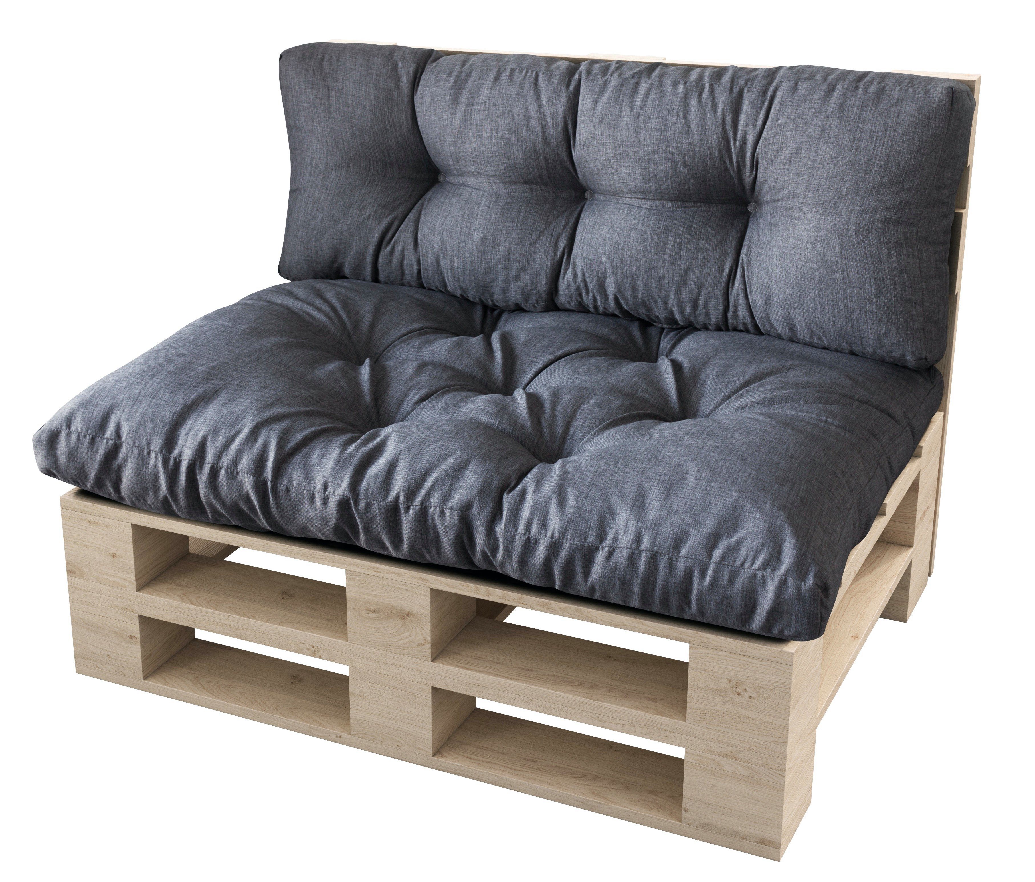 sunnypillow Palettenkissen Malmo - Set Sitzkissen 120x80x12 + Rückenkissen 120x40x15, palettenmöbel palettencouch polsterauflage