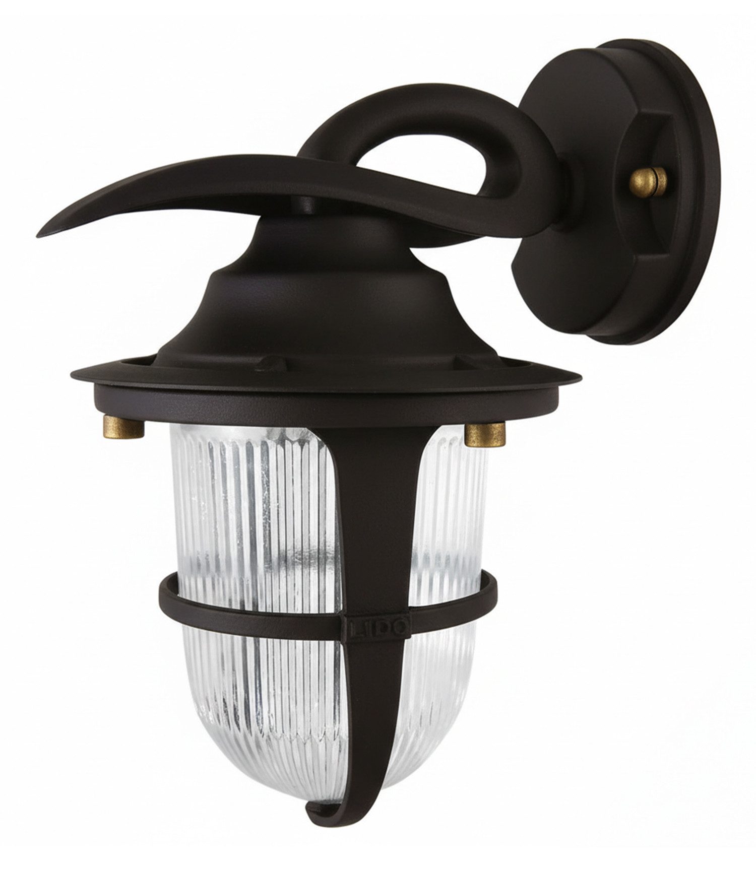 Licht-Erlebnisse Außen-Wandleuchte KORFU, ohne Leuchtmittel, Glas Echt-Messing H: 24 cm IP64 Schwarz E27 Maritim