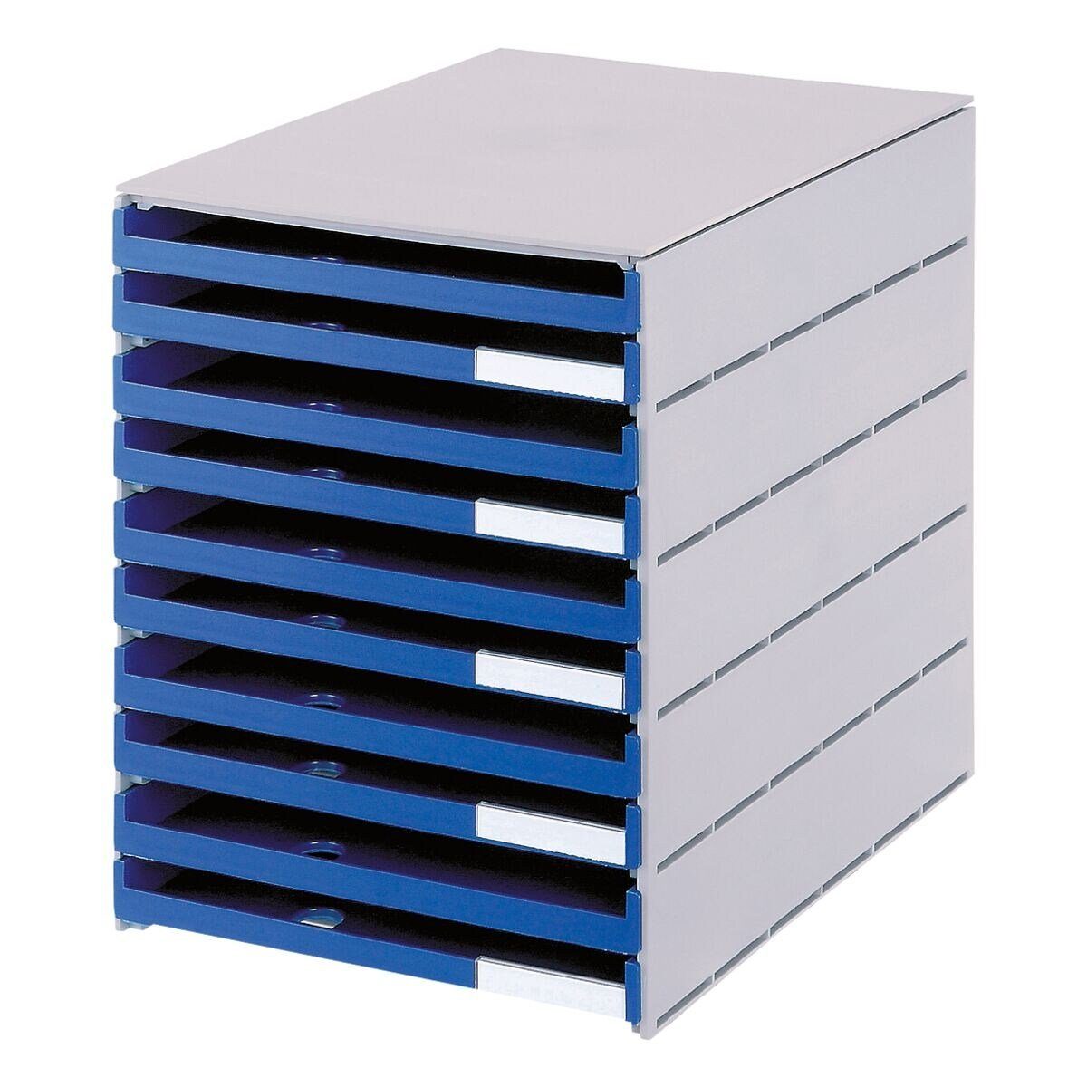 Schubladenbox 10 integrierbar STYRO Styroval, mit blau stapelbar/ offen, Schubladen,