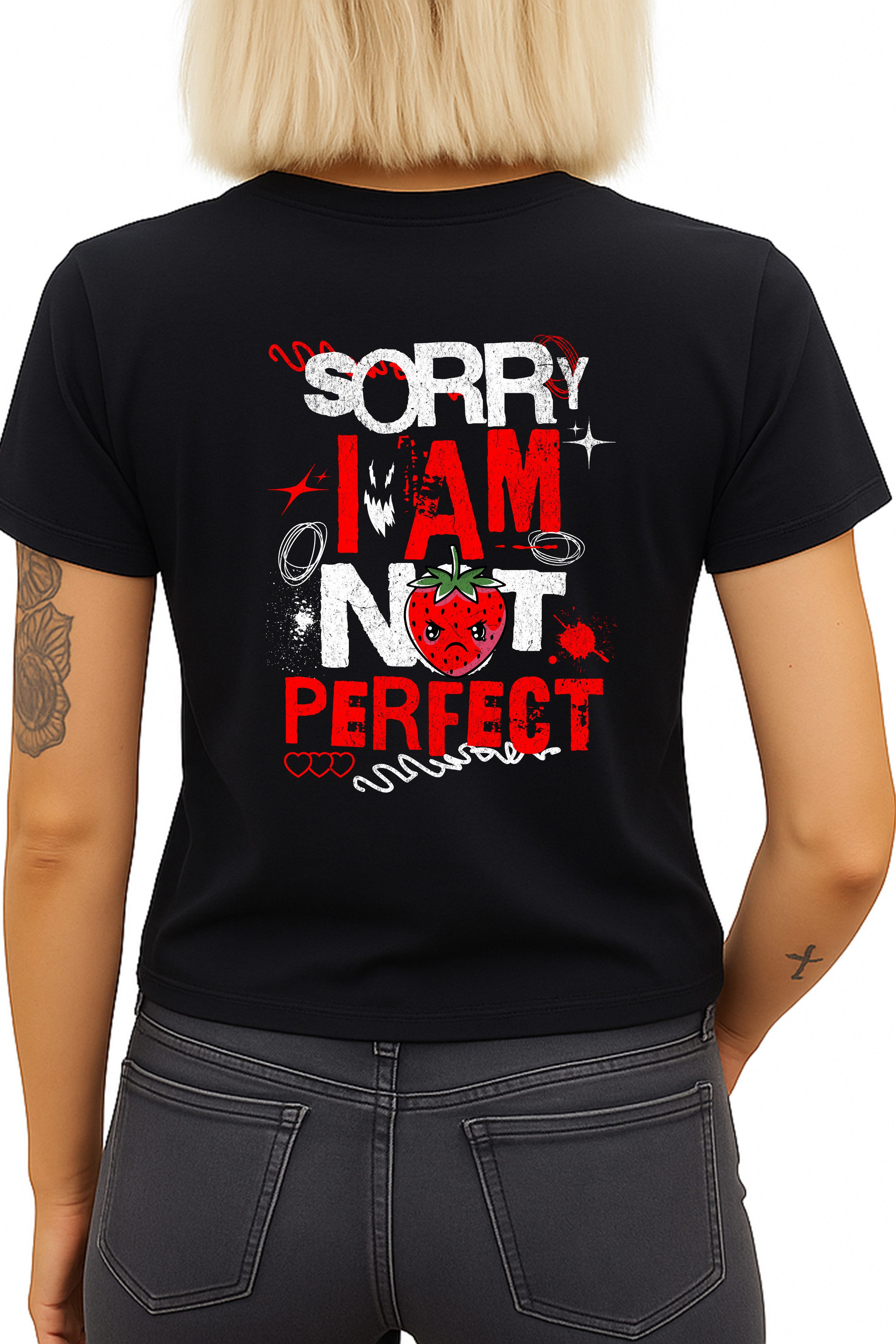 Banco T-Shirt Damen Shirt Classic Basic Sommer Kurzarm – "Sorry I Am Not Perfect" Premium T-Shirt aus 100% Baumwolle