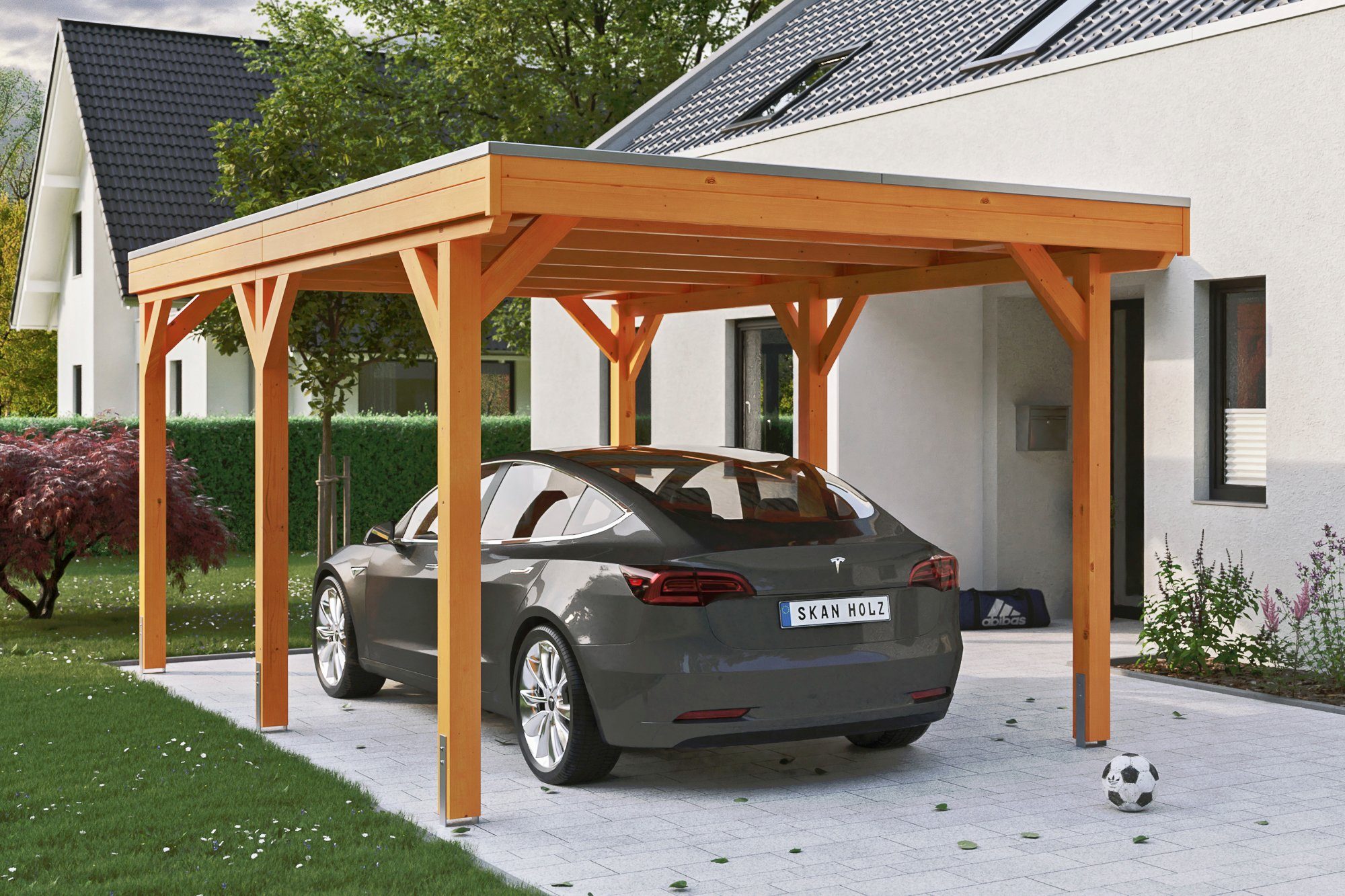 Skanholz Einzelcarport Grunewald, BxT: 321x554 cm, 289 cm Einfahrtshöhe, mit Aluminiumdach