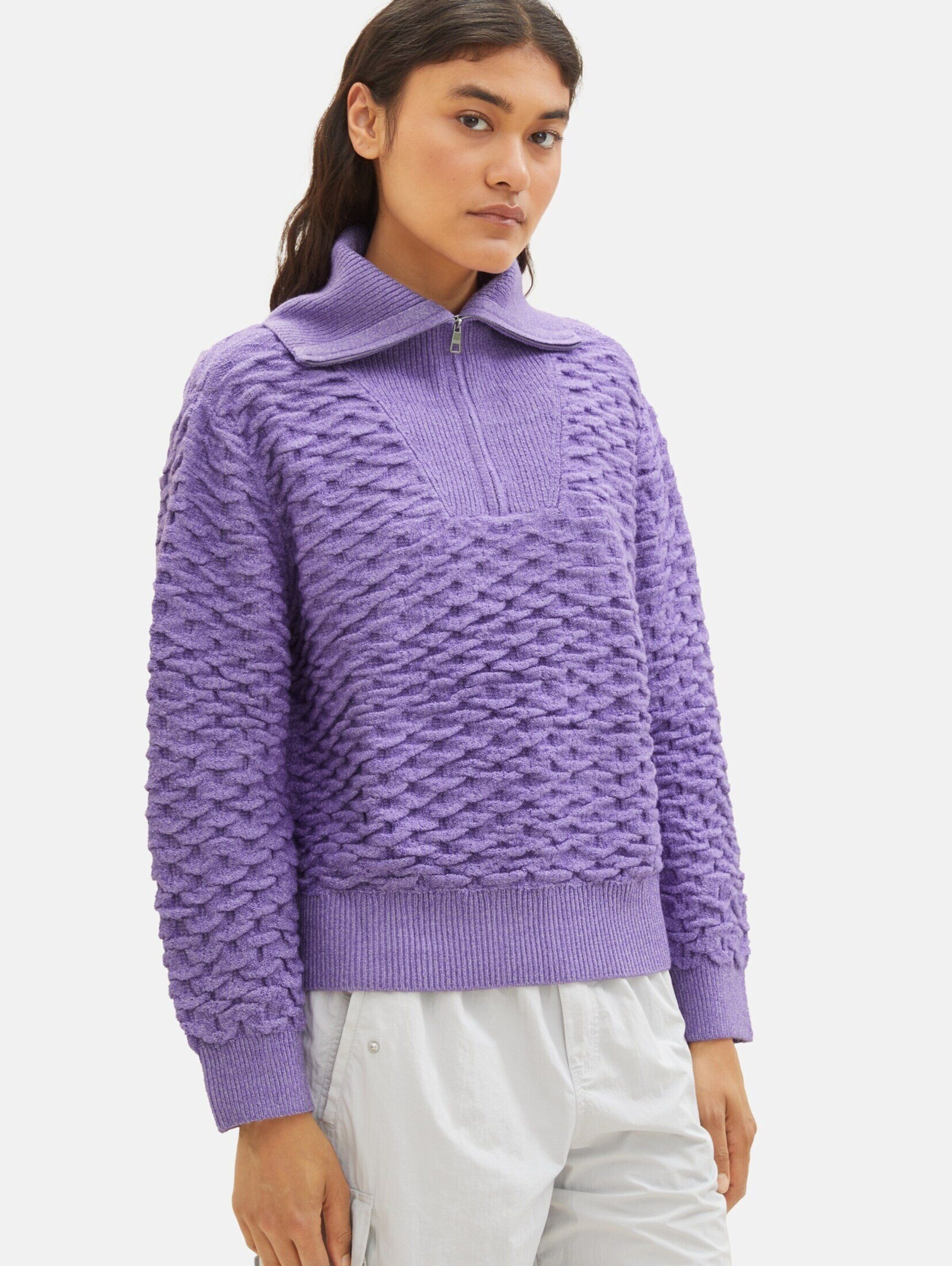 lilac (1-tlg) Denim TAILOR Plain/ohne Strickpullover TOM Details