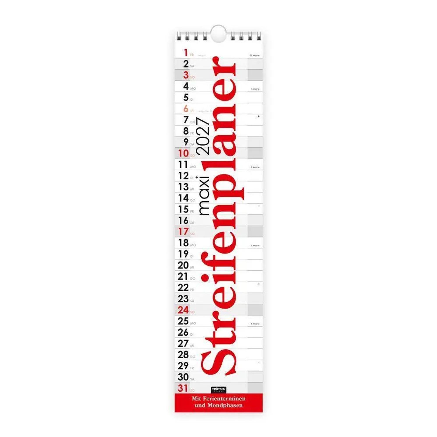 Trötsch Verlag Wandkalender TRÖTSCH - Streifenkalender Maxi Rot 2027