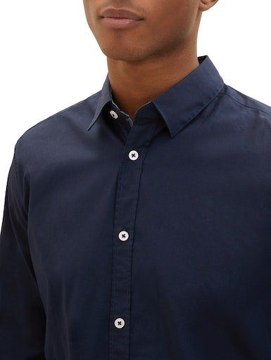 TOM TAILOR Langarmhemd mit 2-Knopf-Verschluss Ärmel dunkelblau am