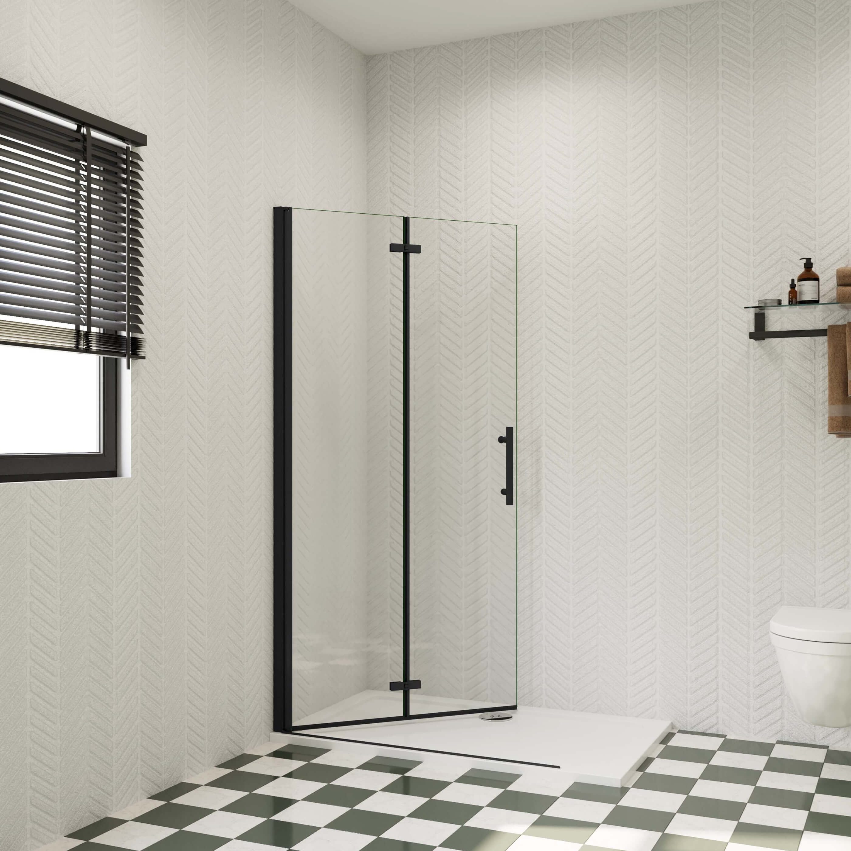 AICA Walk-in-Dusche Faltbar+Drehbar Walk-IN Glas schwarzDuschwand Duschtür Duschabtrennung, Farbe des Rahmens: Schwarz, mit Antikalk- Versiegelung