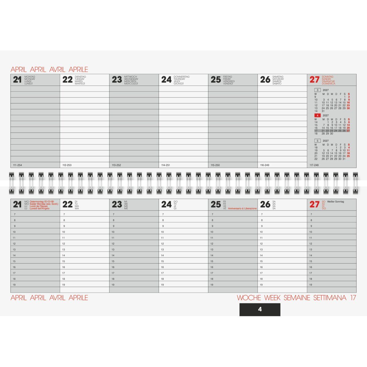 BRUNNEN Schreibtischkalender Querterminbuch 30x11cm 1 Woche/2 Seiten schwarz 2027 (3 Stück)