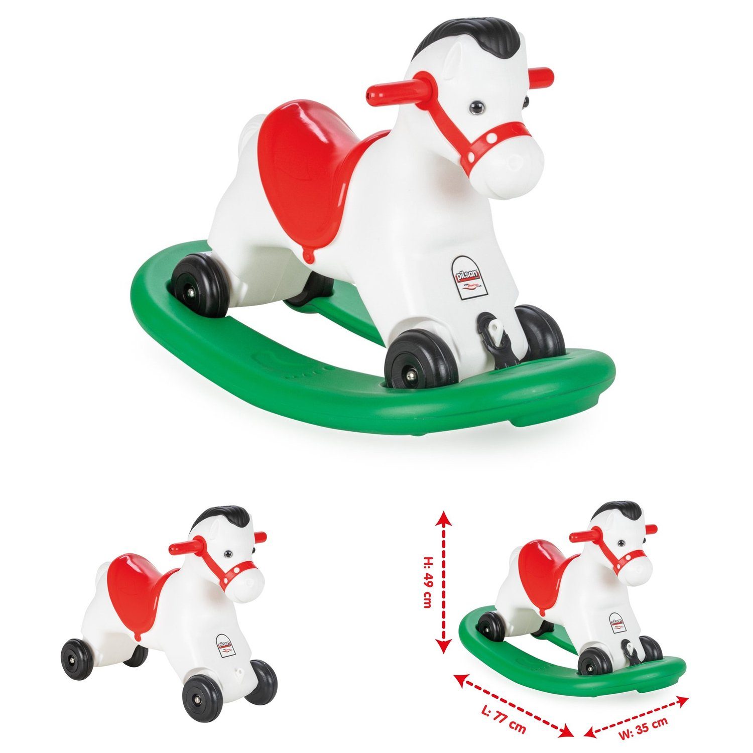 Pilsan Schaukeltier Rocking Horse mit Musik - Schaukelpferd und Rutscher 2 in 1, mit Rollen bis 50 kg