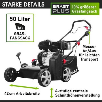 BRAST Benzin-Vertikutierer 4,5kW (6,12PS) 4 Takt-Markenmotor, 42,00 cm Arbeitsbreite, (50L Fangkorb), Für Rasenflächen bis 2000m2