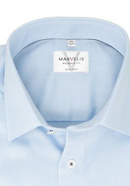 MARVELIS Businesshemd Businesshemd - Modern Fit - Langarm - Struktur - Blau