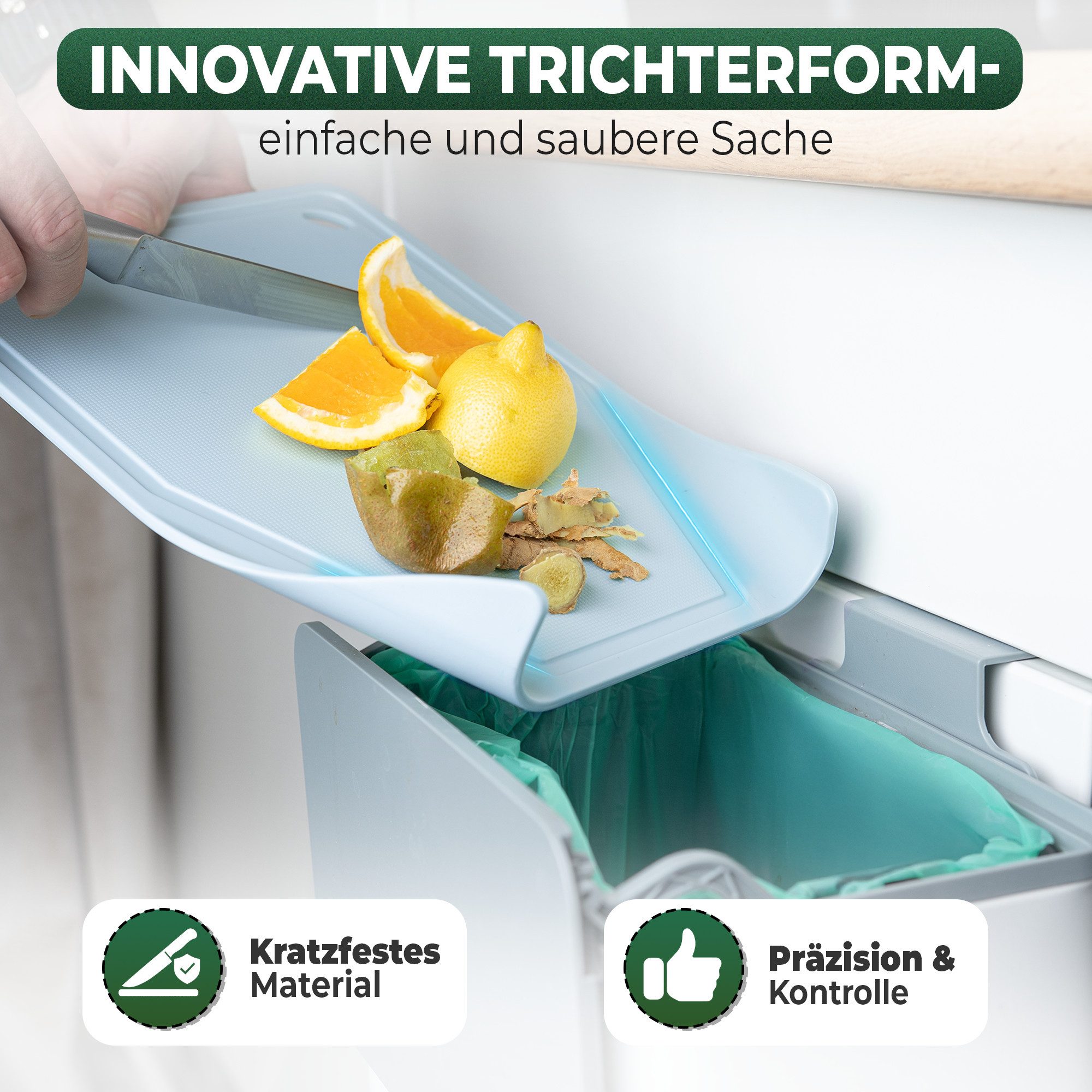 YourCasa Schneidebrett 3er Set - Trichterform & Saftrille - Rutschfest Spülmaschinenfest, (Set, 3 Schneidebretter, 25x34 cm, 22x29 cm, 20x25 cm), Saftrille, BPA frei, Trichterform