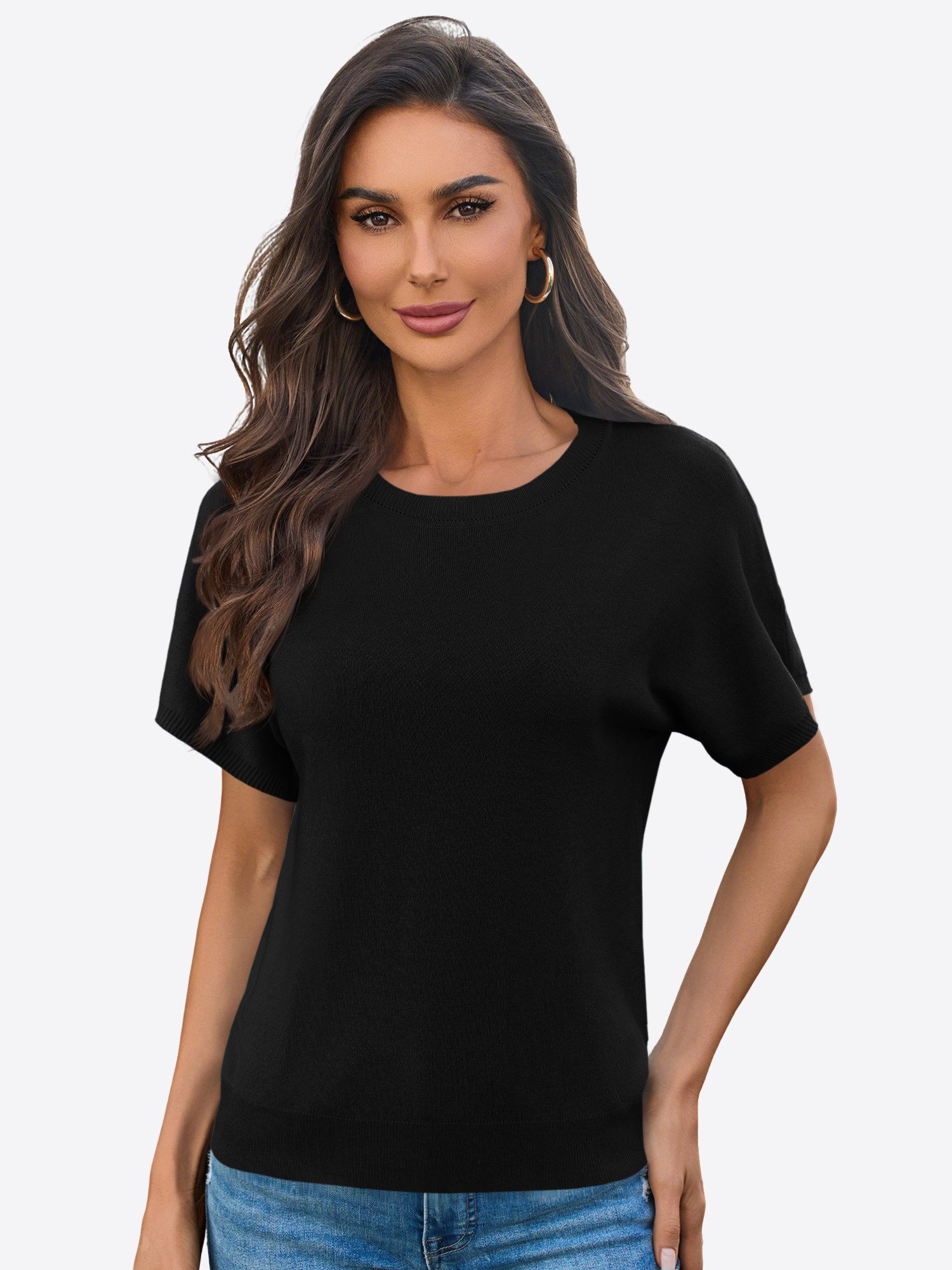 Imily Bela Strickpullover Damen Rundhalspullover (Packung, 1-tlg., 1per-Pack) in Unifarbe