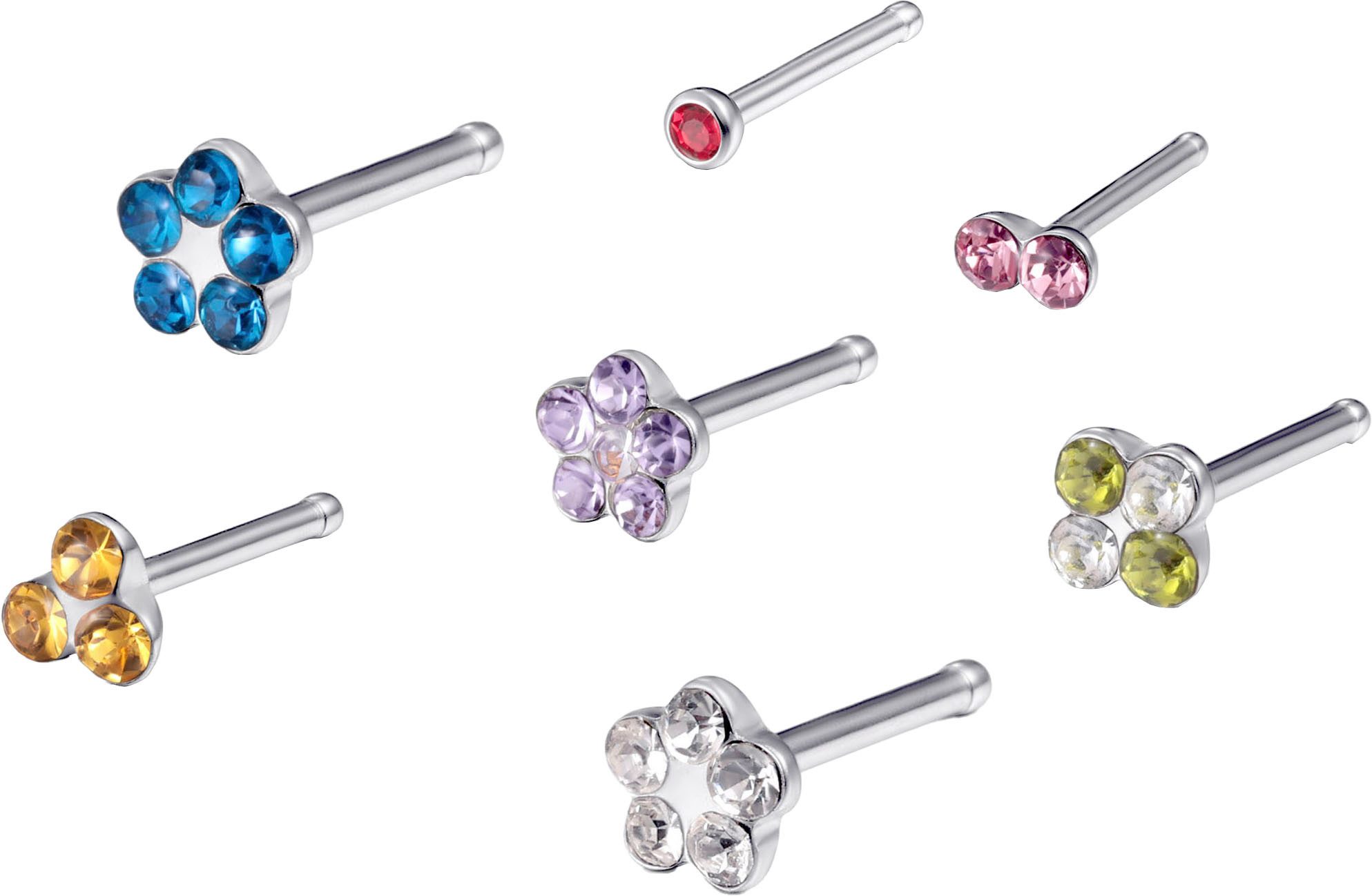 Firetti Nasenpiercing-Set Multipack Schmuck Geschenk Edelstahl Piercing Nasenstecker Flower (Set, 7-tlg), mit Preciosa Crystal