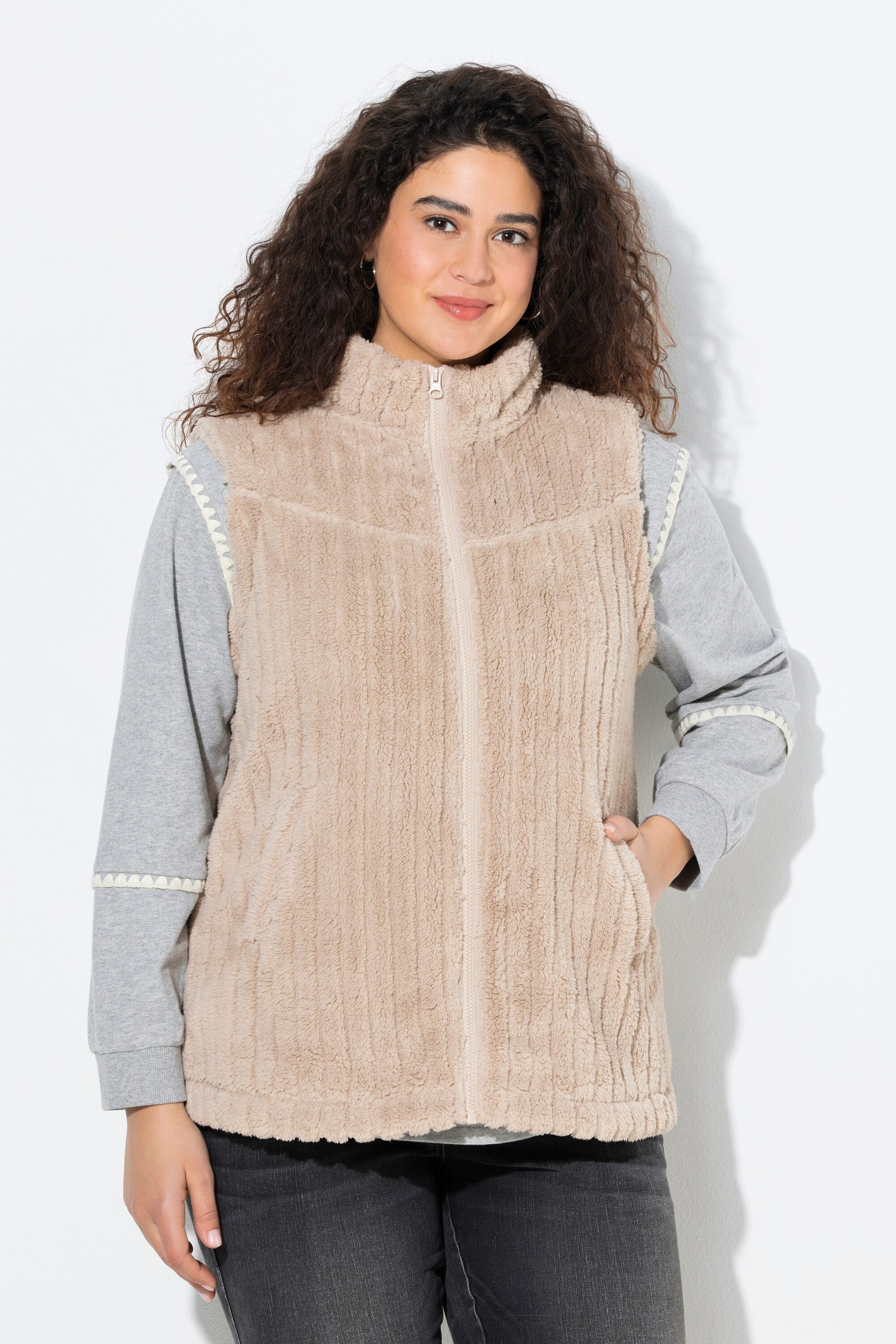 Ulla Popken Steppweste Teddyweste Stehkragen Tunnelzug günstig online kaufen