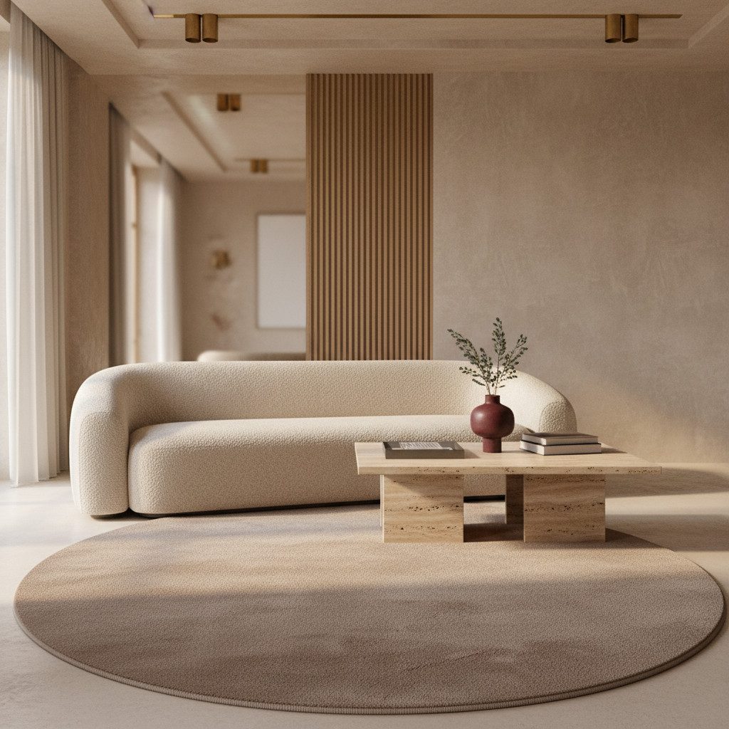 KADIMA DESIGN Teppich LECH Wohnzimmer Waschbar Schlafzimmer Wohnzimmerteppich Modern Uni, Rund, Höhe: 9 mm, Beige, 200x200 cm, Fußbodenheizung Einfarbig Weich Waschbar
