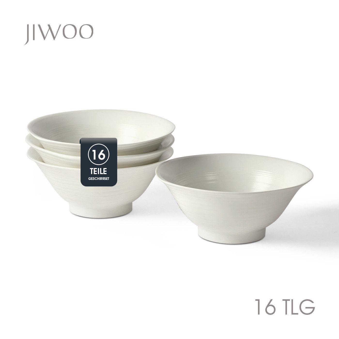 JIWOO Schüssel 4er Ø20cm, Japanische Ramenschüssel Suppenschüssel bowl Pastaschüssel, Keramik, (Set, 16-tlg), Bowl Hochwertiges Schüsseln Weiß Schüssel Mikrowellenofen Spülmaschine
