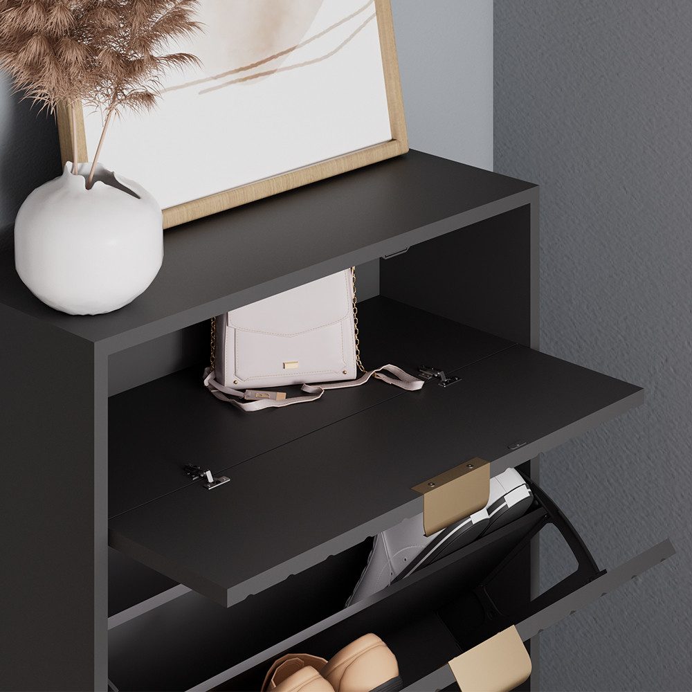 Vicco Schuhschrank Helge, Schwarz, 60 x 107.5 cm 2 Fächer (1-St)