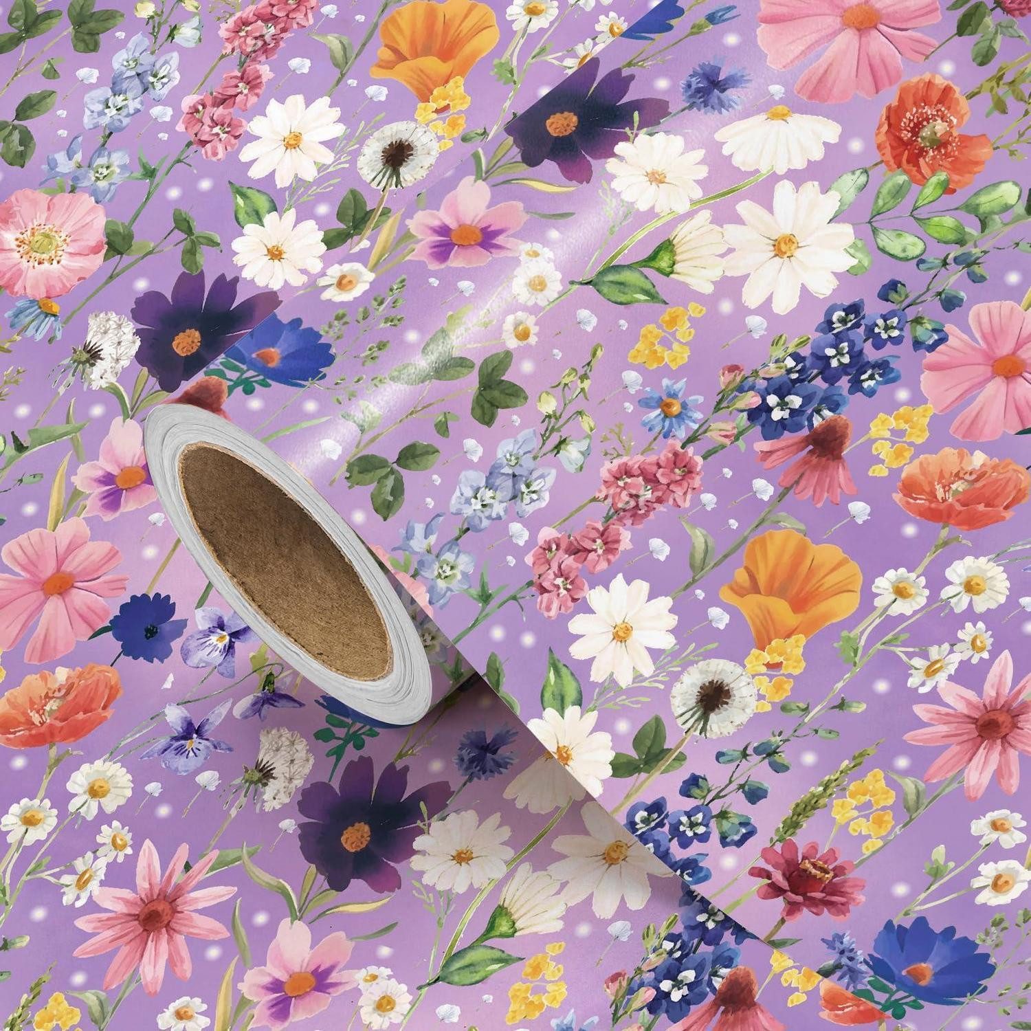 LuxusKollektion Geschenkpapier Geschenkpapier Blumenmuster Lila Minirolle 43.2cm x 5m, (1St)
