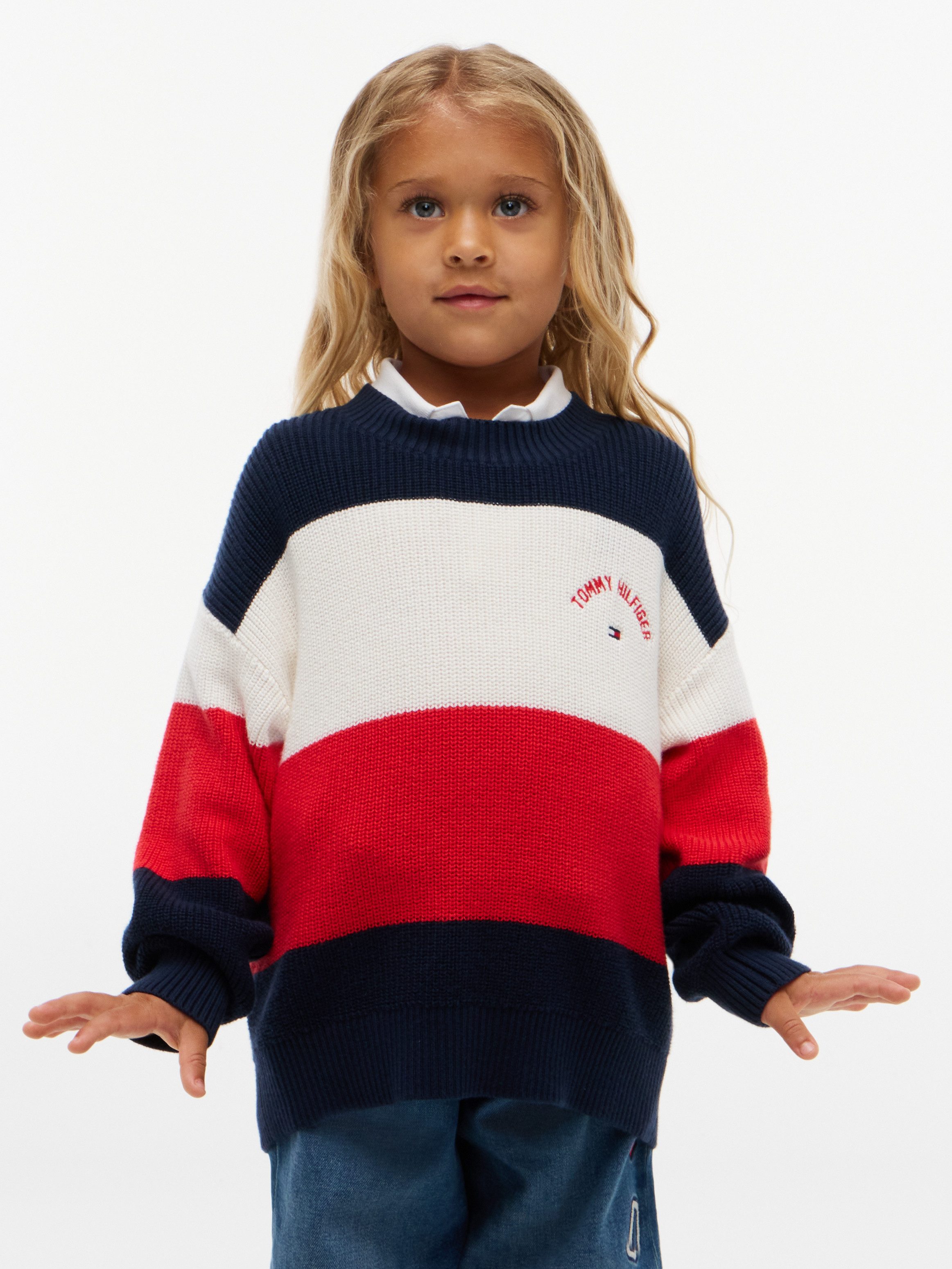 Tommy Hilfiger Strickpullover Rundhalsausschnitt, reine Baumwolle, für Kinder