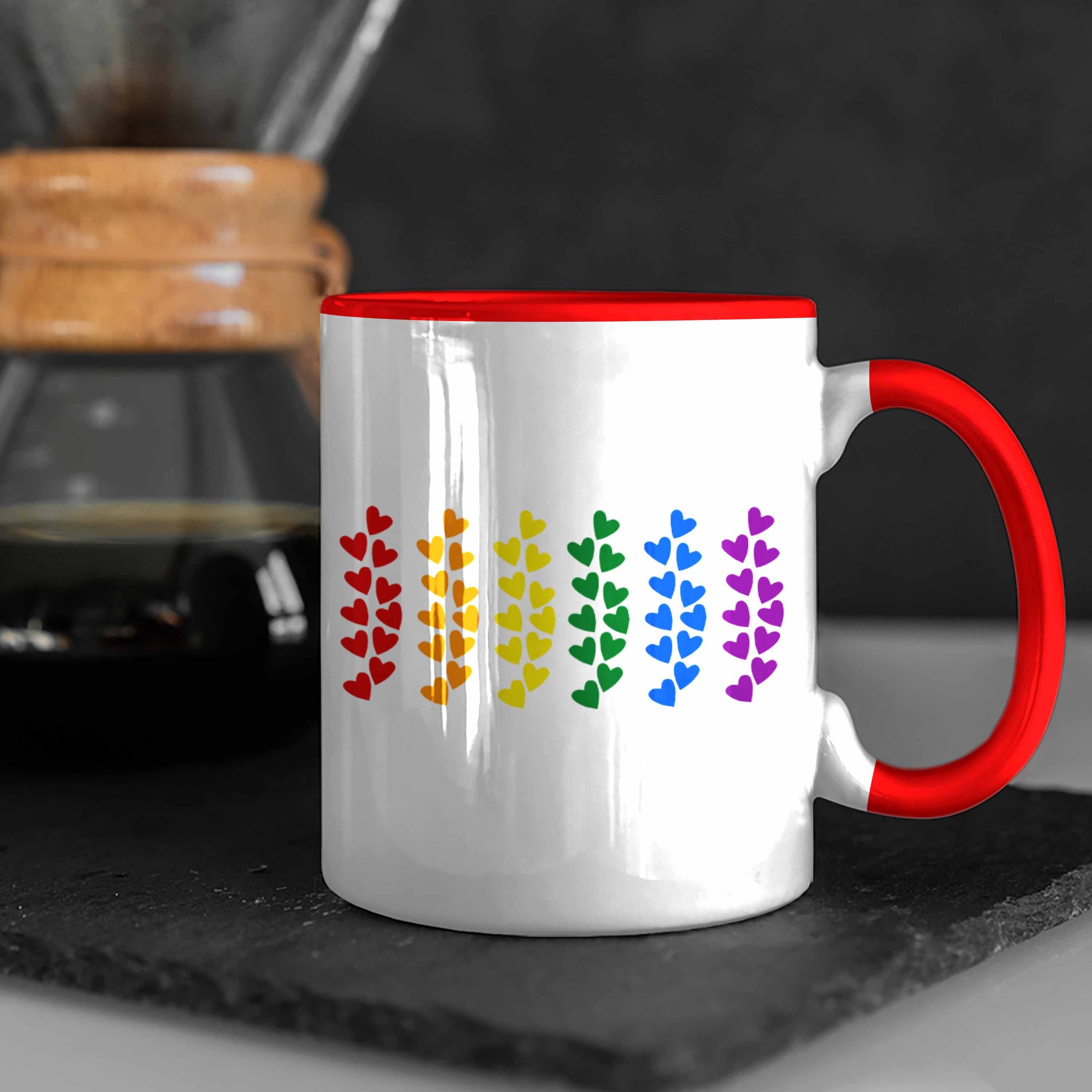 Tasse Tasse Grafik Flagge Geschenk Regenbogen Lesben Pride Trendation Herzen - Transgender Rot Schwule LGBT Trendation