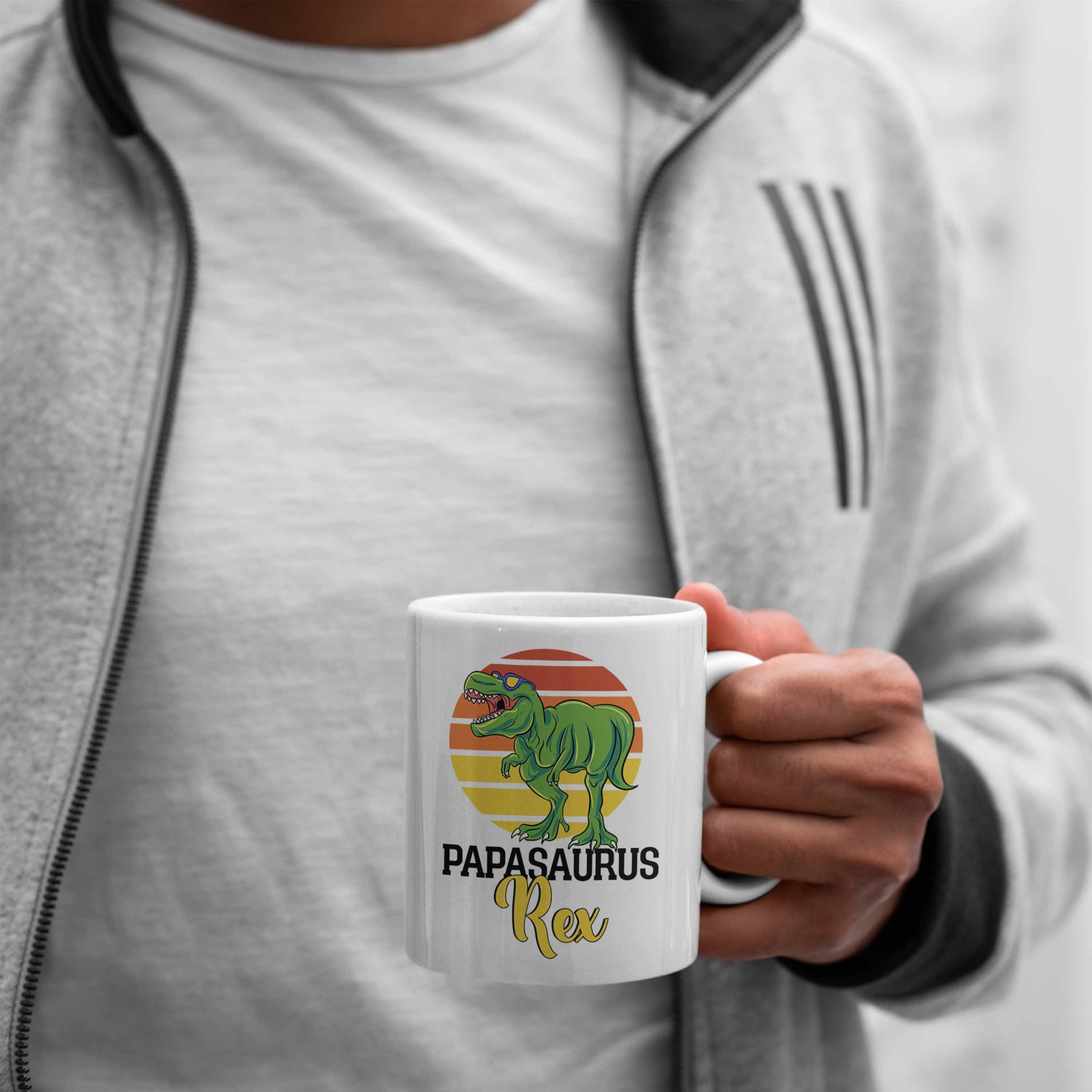 Trendation Tasse Lustiges Tasse "Papasaurus für Vatertag Geschenk Rex" Papa Weiss Besten Gesc