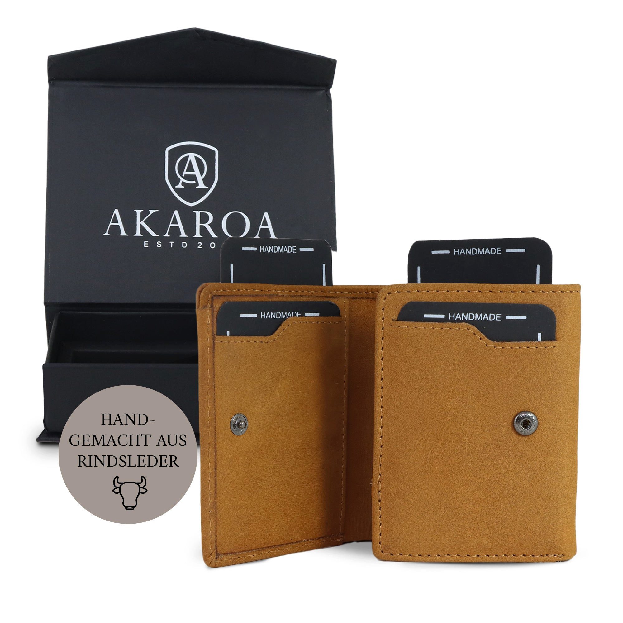 AKAROA Geldbörse Henry, Slim wallet mit 10 Kartensteckplätze 7,5 x 9,5 cm, Handgemacht aus Rindsleder