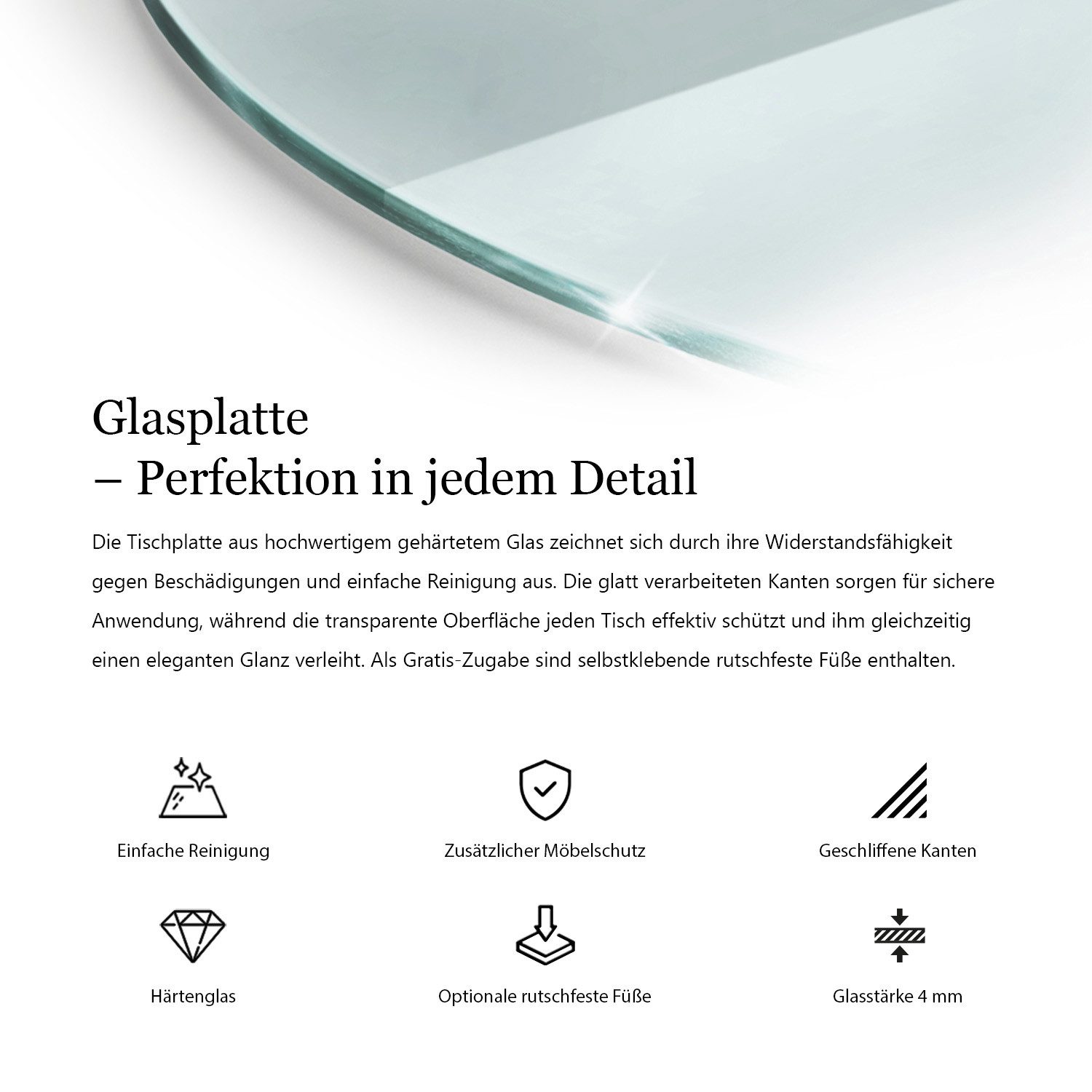 Tulup Tischplatte Rund Tisch Glasplatte Ersatz Transparent Glas, Couchtisch Glasplatte