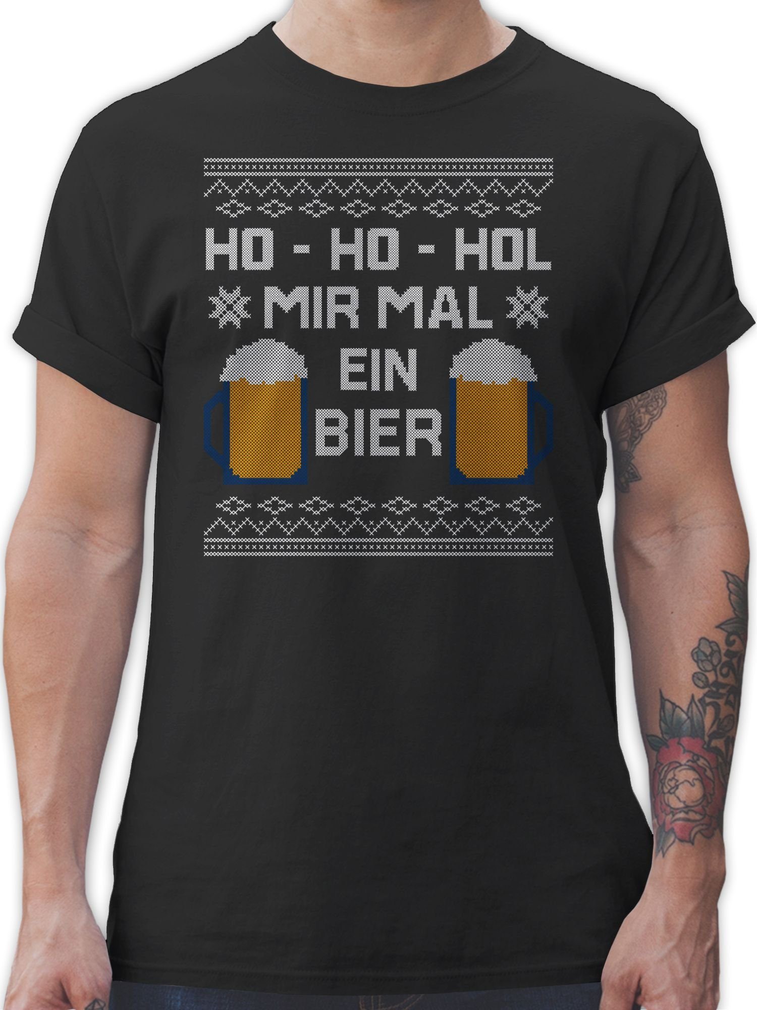 Shirtracer T-Shirt Ho Ho Hol 1 Bier Weihachten Schwarz mir ein Kleidung mal