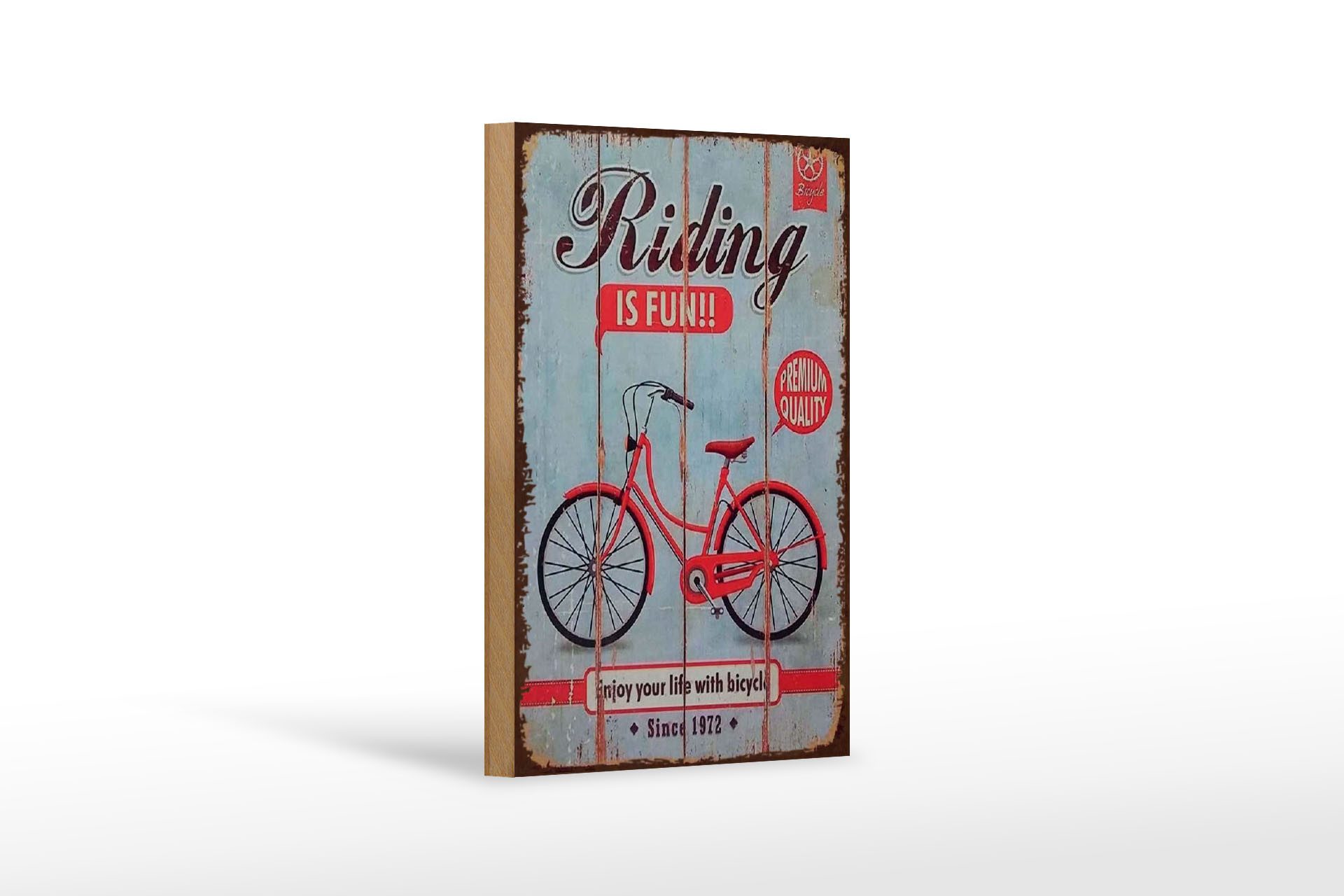 Femer GmbH Holzbild Fahrrad 12x18 cm riding is fun Enjoy your life with bicycle, (1 St), Glatte Holzfaserplatte (MDF), vorn beschichtet