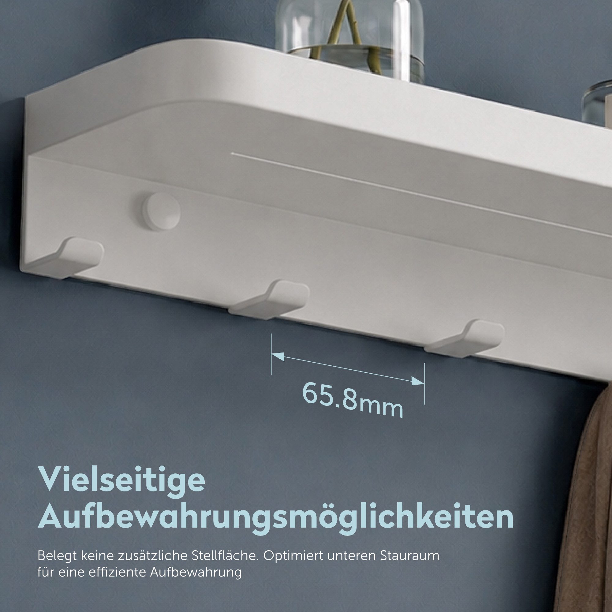 doporro Duschablage Duschregal Wandregal 50cm mit 7 Haken aus Carbonstahl Reglo-20, Pulverbeschichtete Oberfläche, zwei Farbe erhältlich