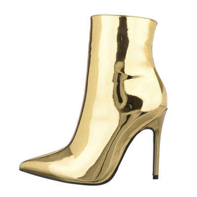 Ital-Design Damen Abendschuhe Party & Clubwear High-Heel-Stiefelette Pfennig-/Stilettoabsatz High-Heel Півчобітки in Gold