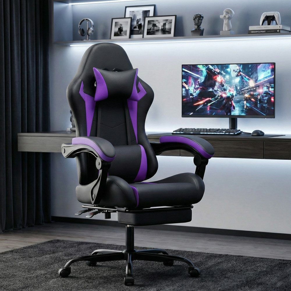 BBWL Gaming-Stuhl mit Fußstütze und Lendenkissen, Höhenverstellbarer Gaming Chair, Gaming Stuhl Ergonomisch