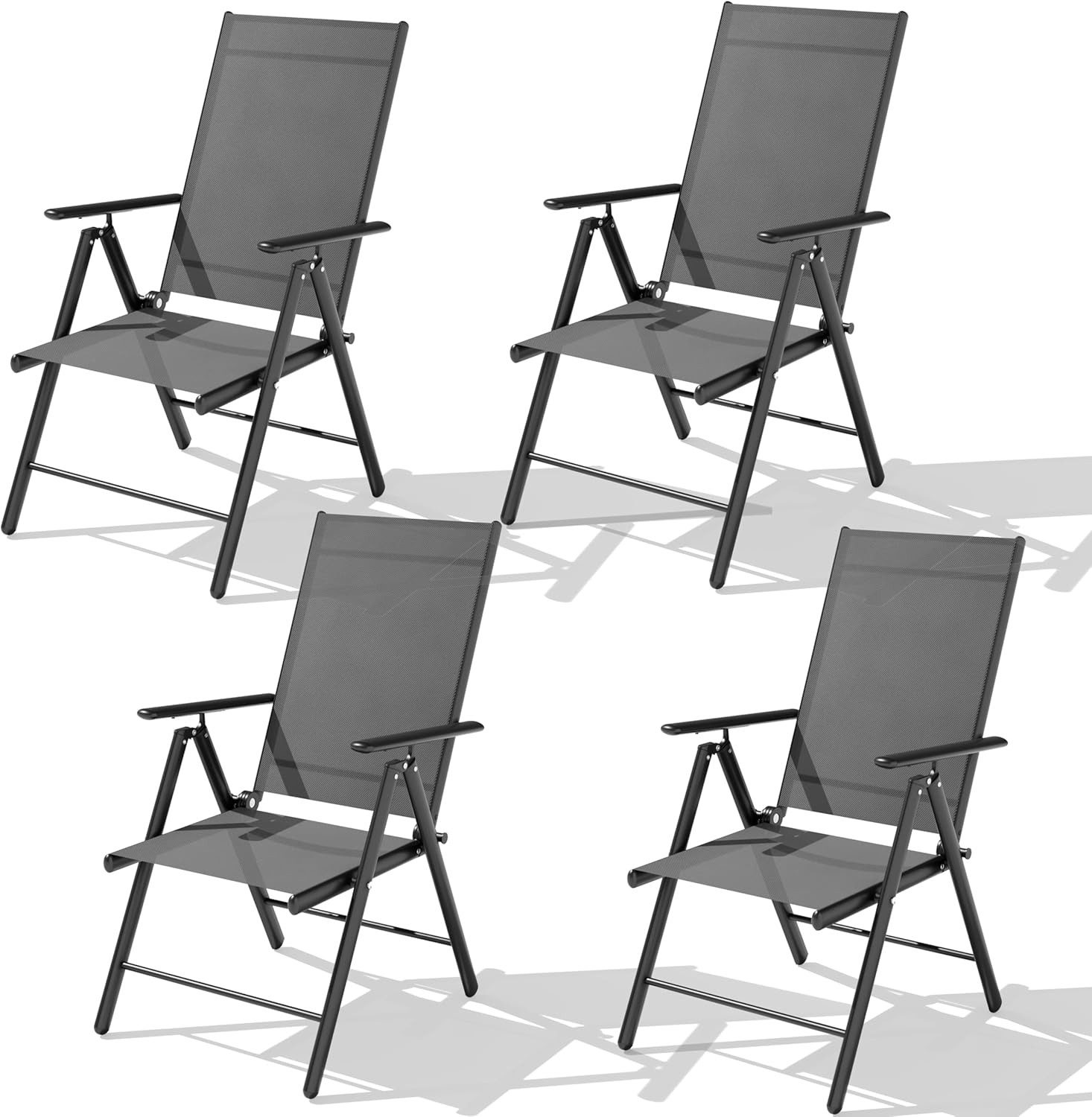 GOTLAND Klappstuhl Klappbare Gartenstühle mit 7-Fach verstellbarer Rückenlehne (4 St), atmungsaktives Textilene und Stahlgestell für Garten, Balkon