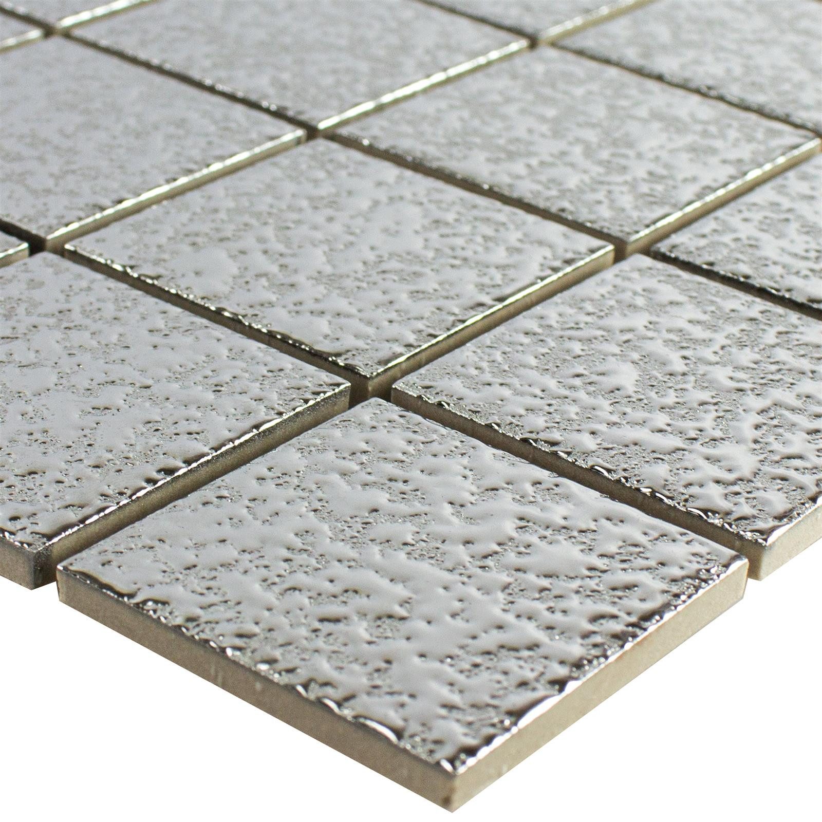 Mosafil Mosaikfliesen Keramikmosaik Fliesen Jackson Gehämmert, Keramik 30.600x30.600, silber, Verlegefertig auf ein Netz geklebt
