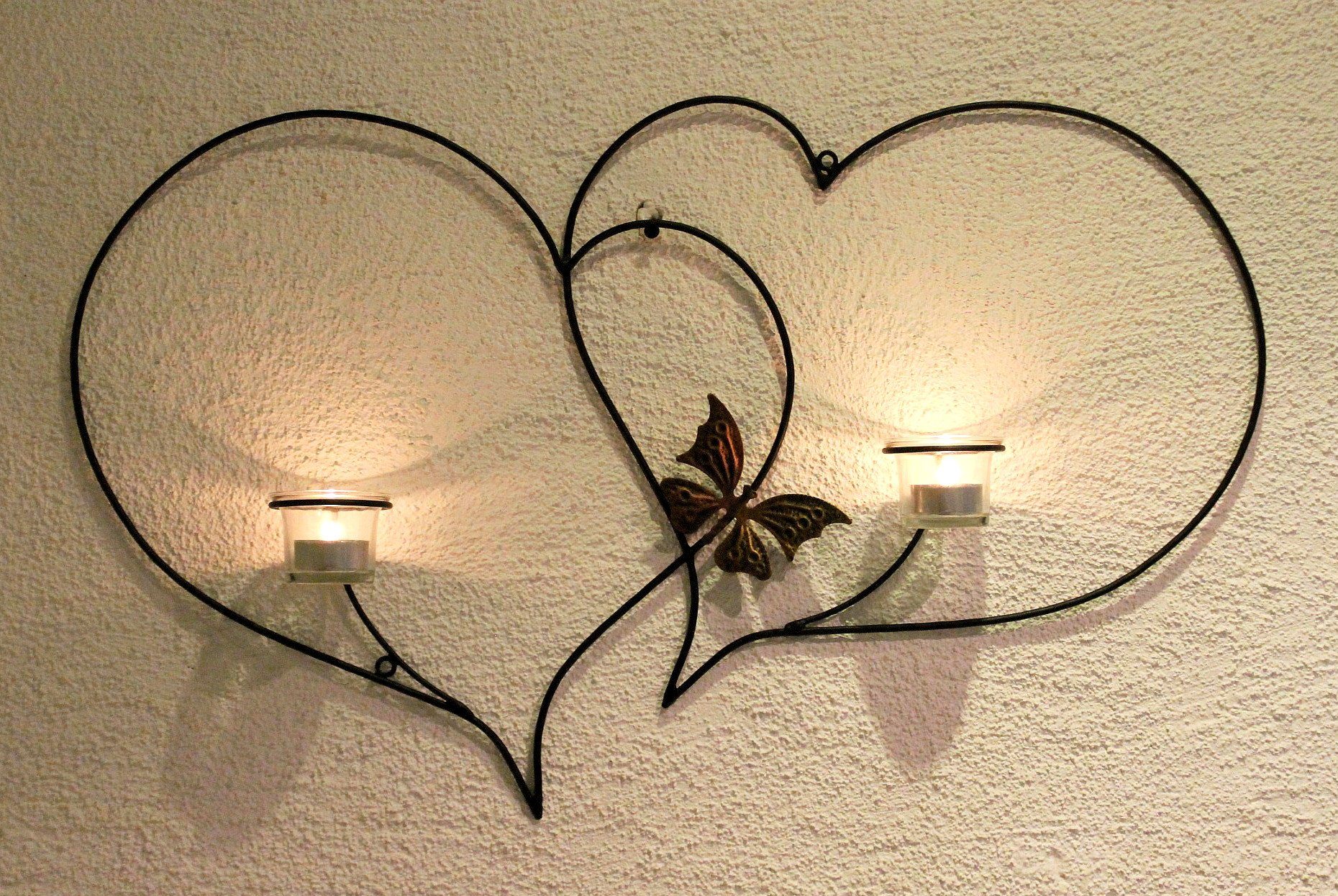 Doppelherz Metall Teelichthalter Teelichthalter aus Wandleuchter Wandteelichthalter Herz DanDiBo cm 65