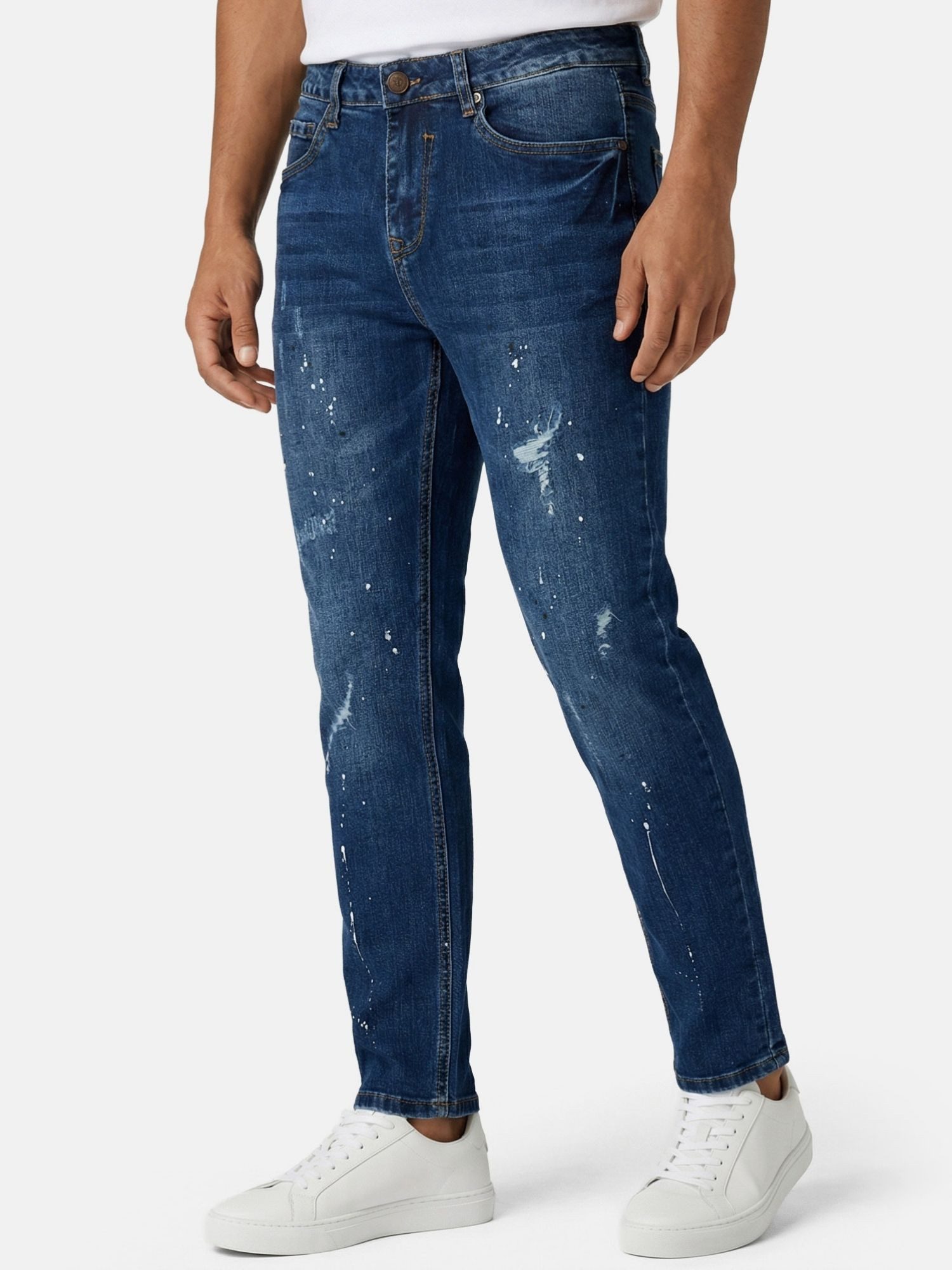 Tazzio Slim-fit-Jeans A110 Destroyed-Look mit Paint-Splatter-Effekt & Used-Waschung – Bild 4 von 5