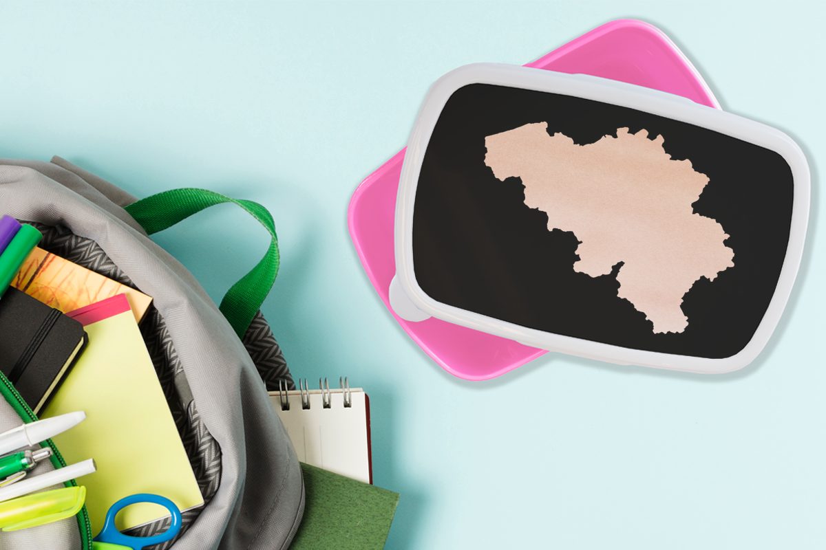 Mädchen, Kunststoff, Karte MuchoWow Belgien (2-tlg), für Kinder, - Snackbox, Erwachsene, Rosa, Lunchbox Brotdose Kunststoff - Brotbox