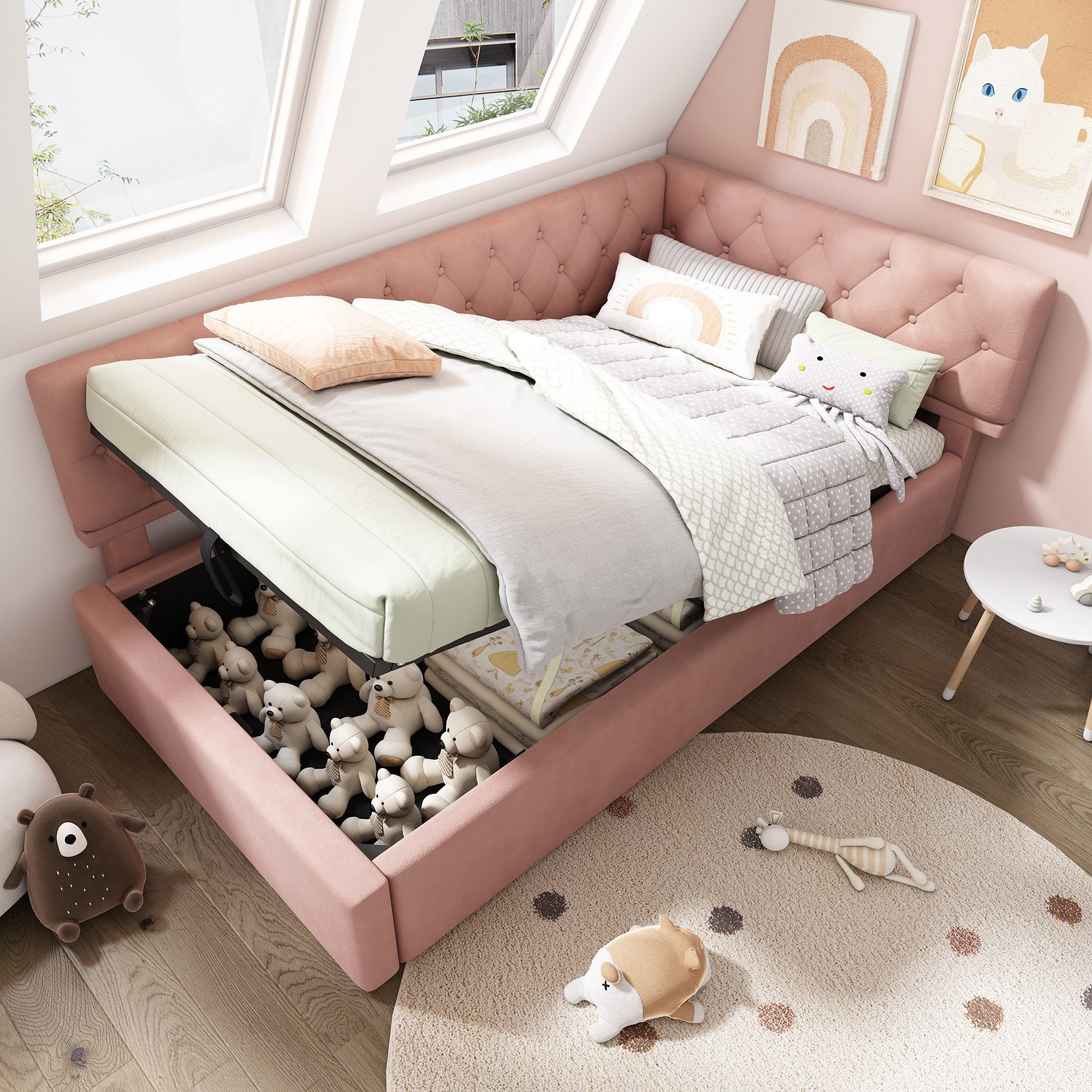 Odikalo Stauraumbett Polsterbett Kinderbett Schlafsofa Hydraulik 90x200cm B günstig online kaufen