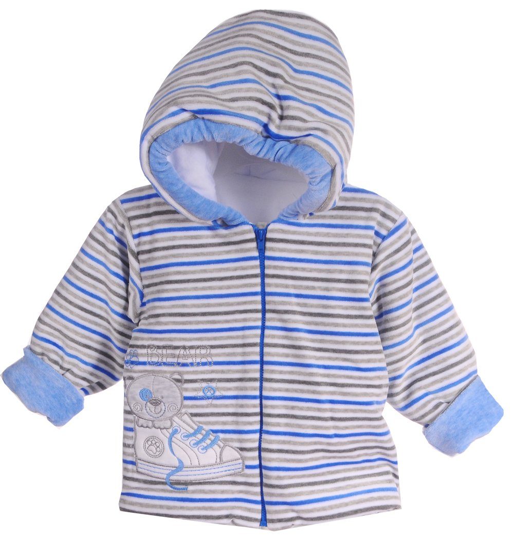La Bortini Nickijacke Baby Jacke Babyjacke Übergangsjackein Blau gestreift aus weichem Velours, 62 68 74 80 86