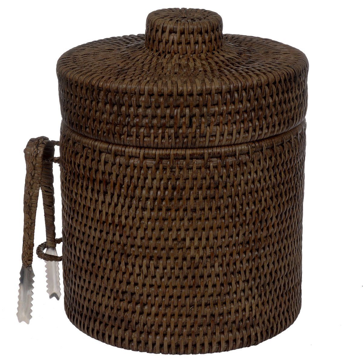 Eiseimer / Eiskübel Rattan mit Deckel und Zange, Ø 20 x H 25 cm / 2,5 Liter