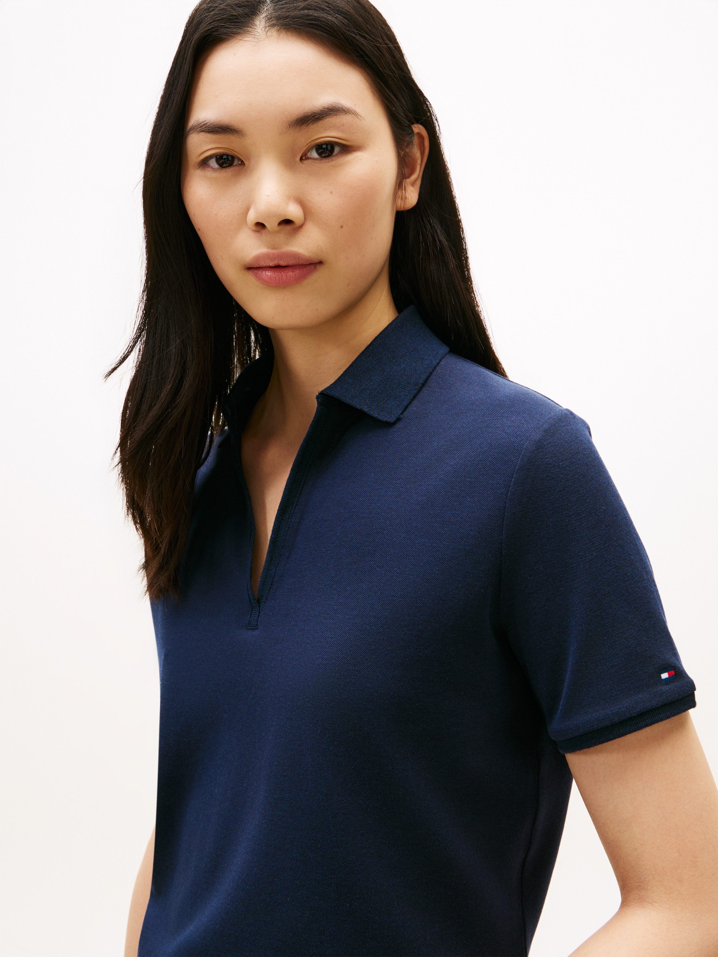 Tommy Hilfiger Poloshirt LYOCELL PIQUE OPEN-NK SS POLO mit kleinem Logo-Stick
