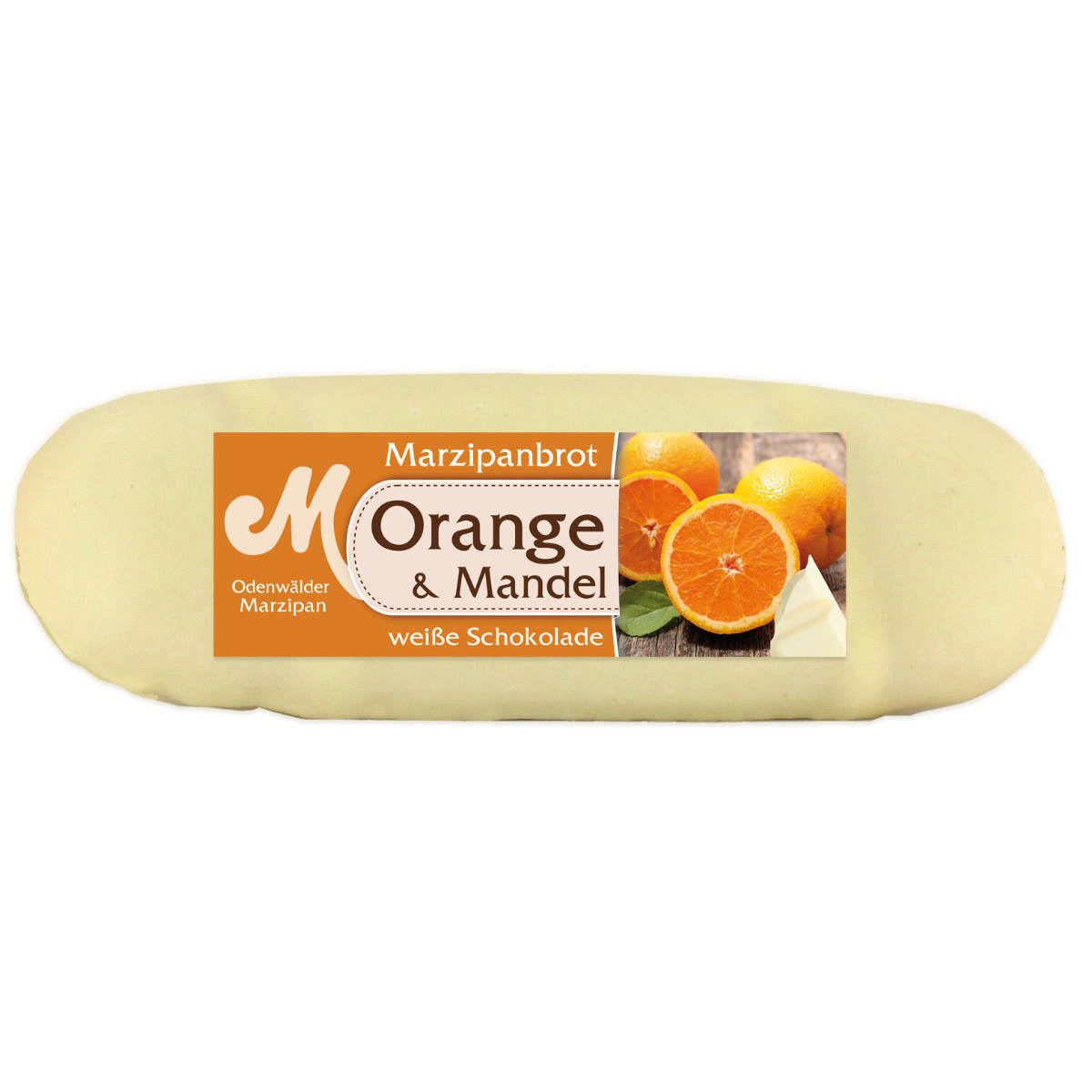 Odenwälder Marzipankonditorei Süßigkeit, Odenwälder Marzipan Brot Orangen mit köstlich weißer Schokolade 100g