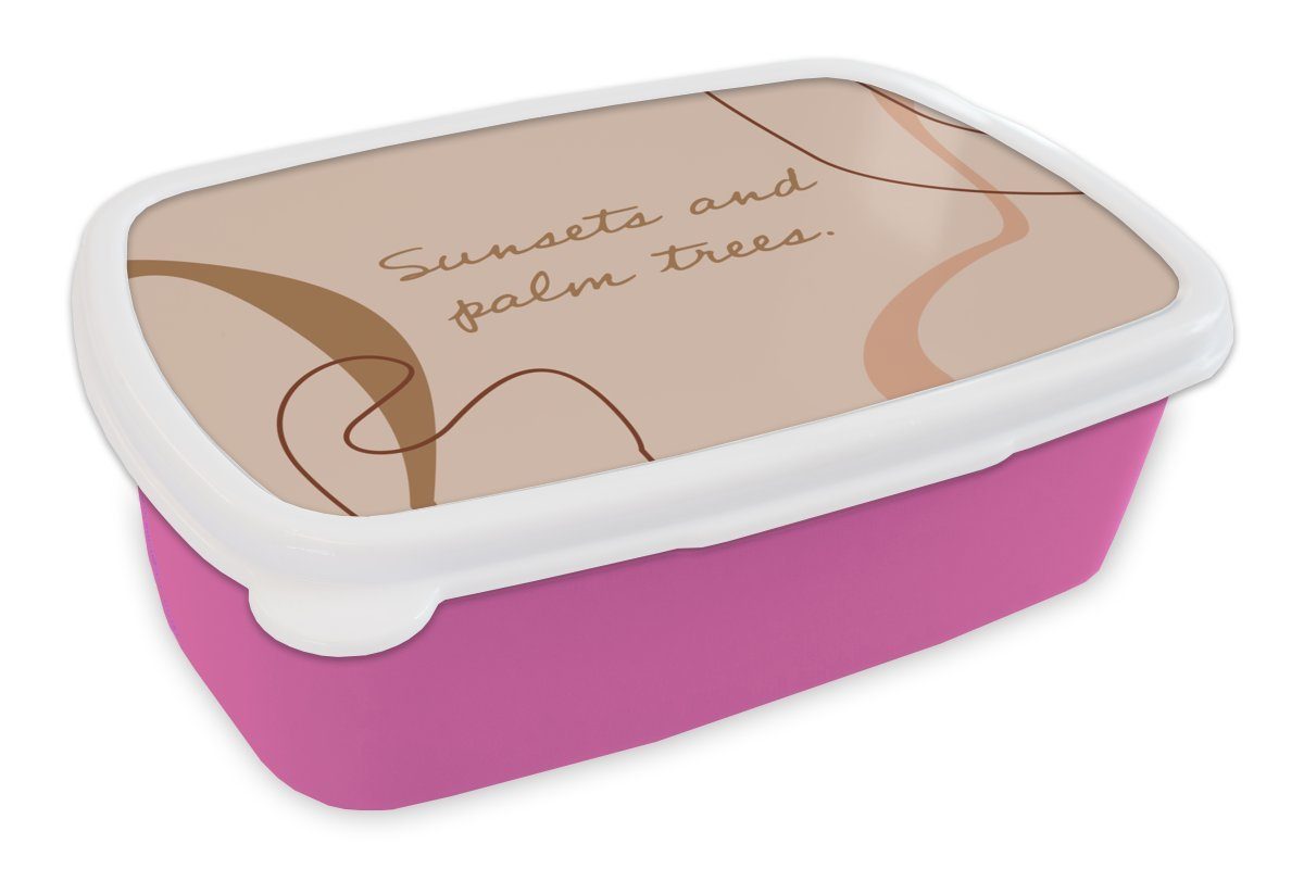 Erwachsene, Brotdose Sommer rosa Mädchen, Kunststoff, Linienkunst, (2-tlg), Lunchbox MuchoWow Kunststoff Snackbox, für - Brotbox Kinder, - Zitate
