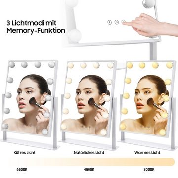 iceagle Schminkspiegel Hollywood Kosmetikspiegel mit 12 dimmbaren Lichtern (für Tischplatte, Kosmetikspiegel mit EU-Stecker), 3 Farblichter, Smart Touch, 360-Grad-Drehung, für Schlafzimmer