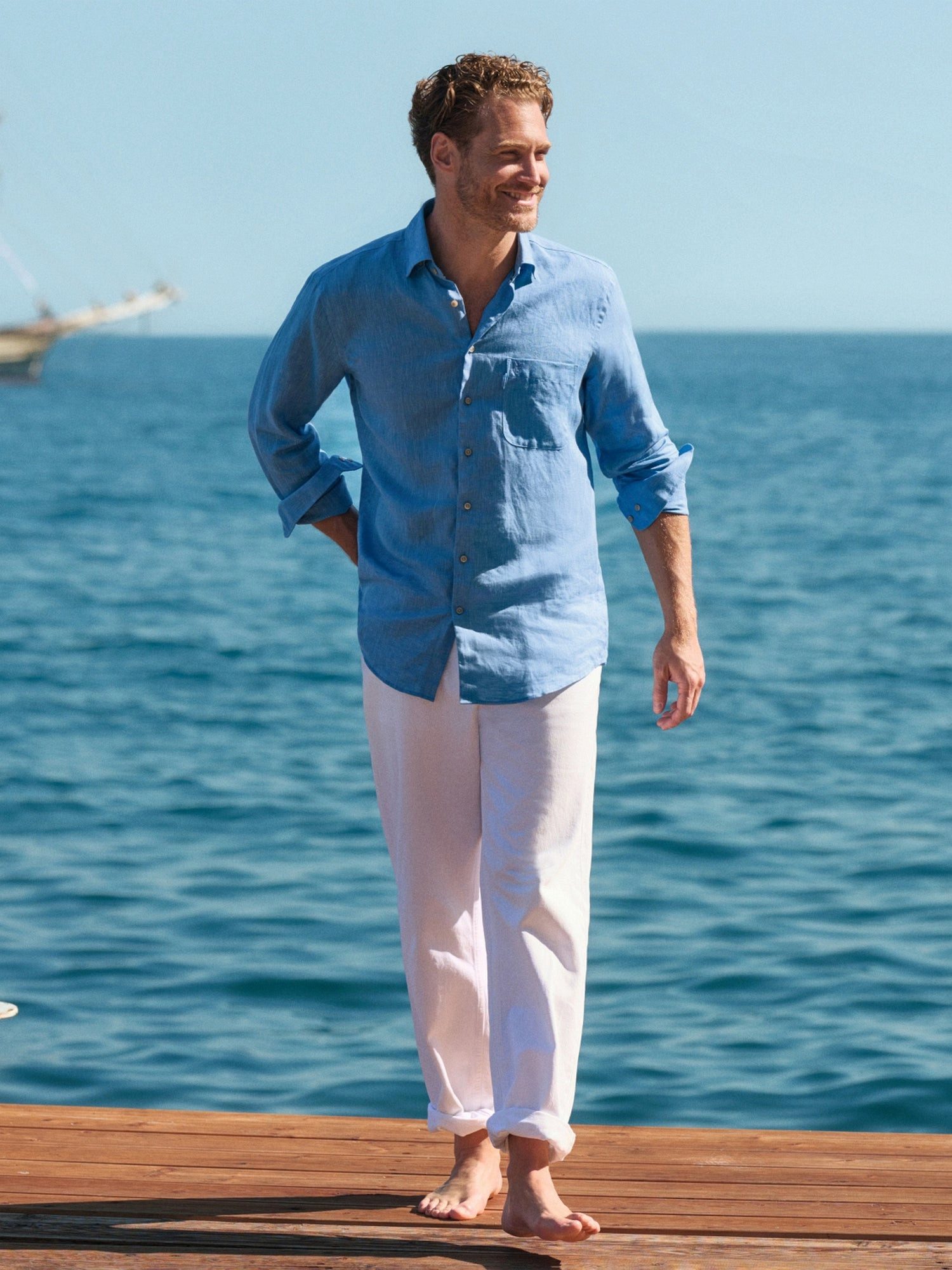 Hajo Leinenhemd Chambray-Hemd aus Leinen mit under Button-Down-Kragen