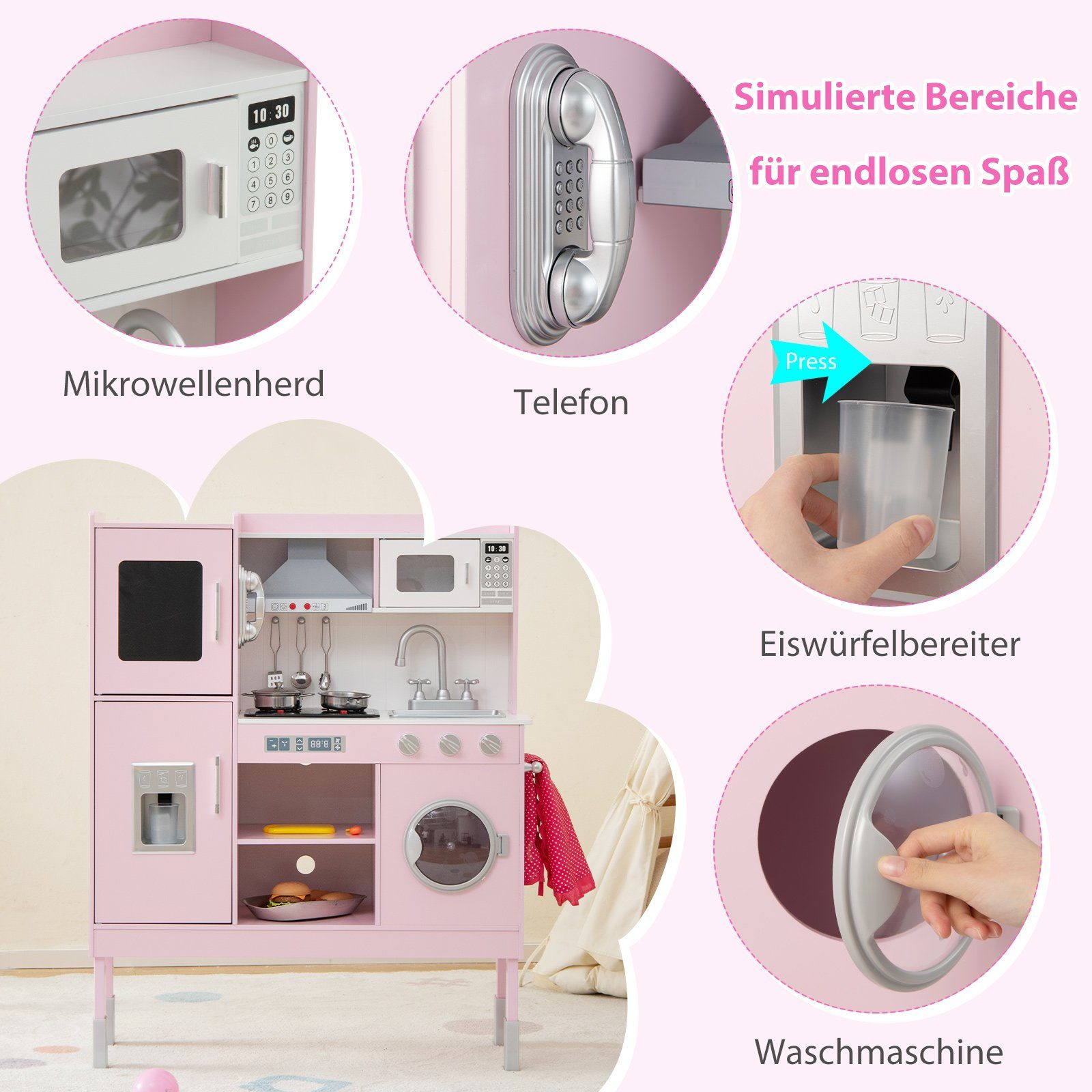COSTWAY Spielküche Kinderküche Holz, 3-fach höhenverstellbar, günstig online kaufen