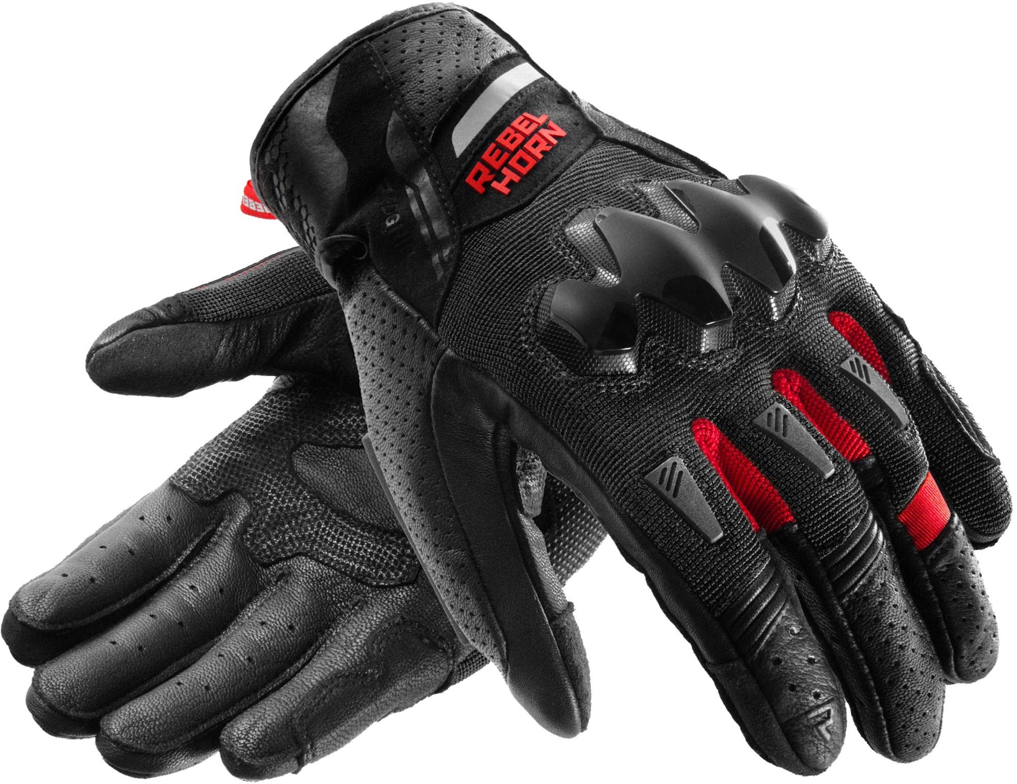 Rebelhorn Motorradhandschuhe Defender Motorrad Handschuhe perforiert,kurze Stulpe,Touchscreenbedienung möglich,mit Visierwi