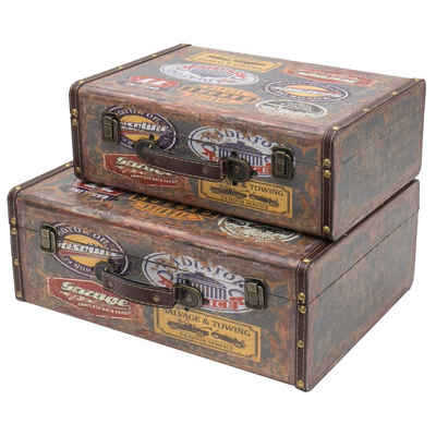 HMF Aufbewahrungsbox Vintage Koffer, Multifunktionskoffer (2 St., versch. Größen), Handgefertigter Geschenkkoffer im Garagen Design, 2er Set