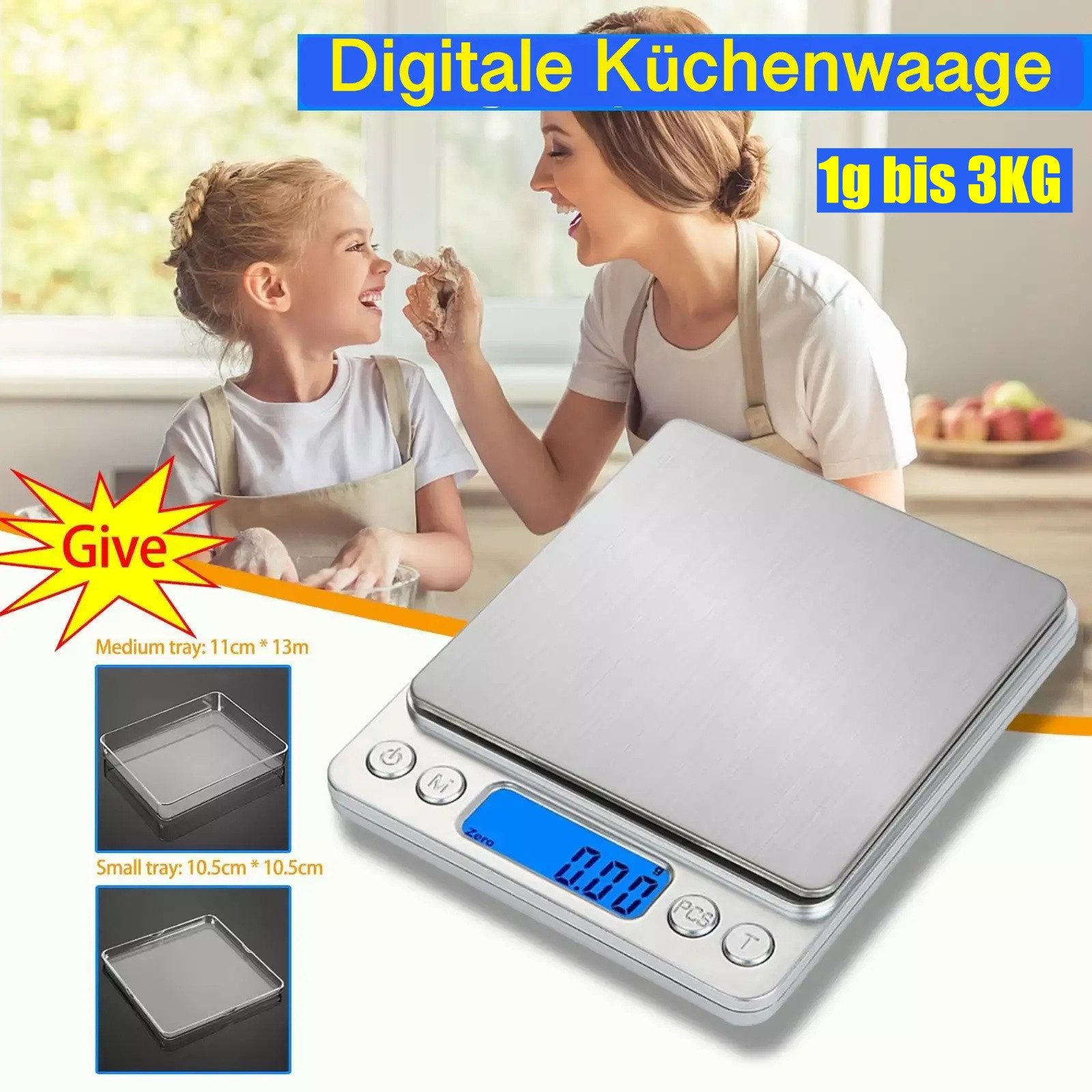 Revinta Küchenwaage Küchenwaage Electronic Grammwaage Haushaltswaage 3KG/1g Edelstahl