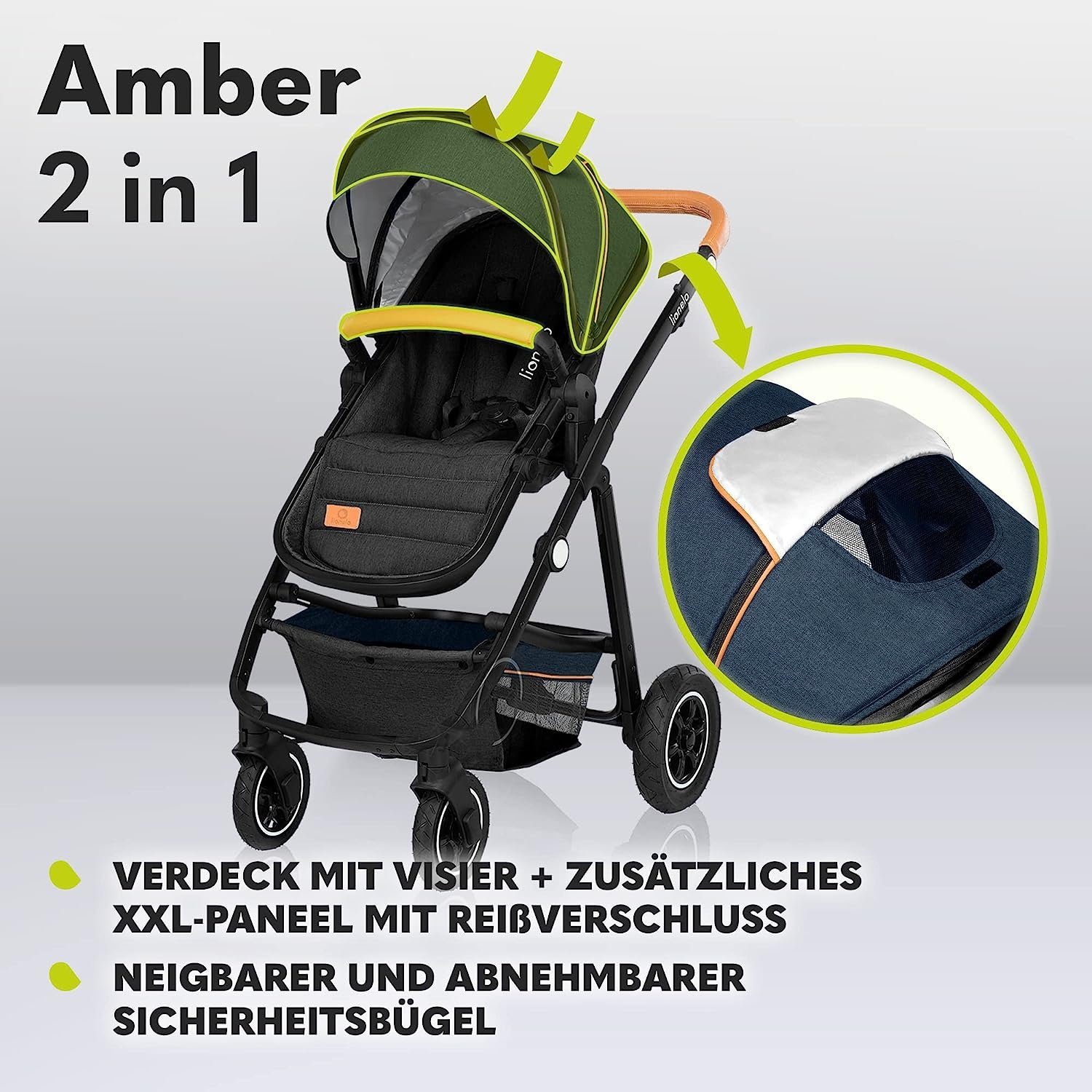 Schutzüberzug Dunkelblau 2in1 Kombi-Kinderwagen Regenschutz Moskitonetz Amber, Tasche lionelo